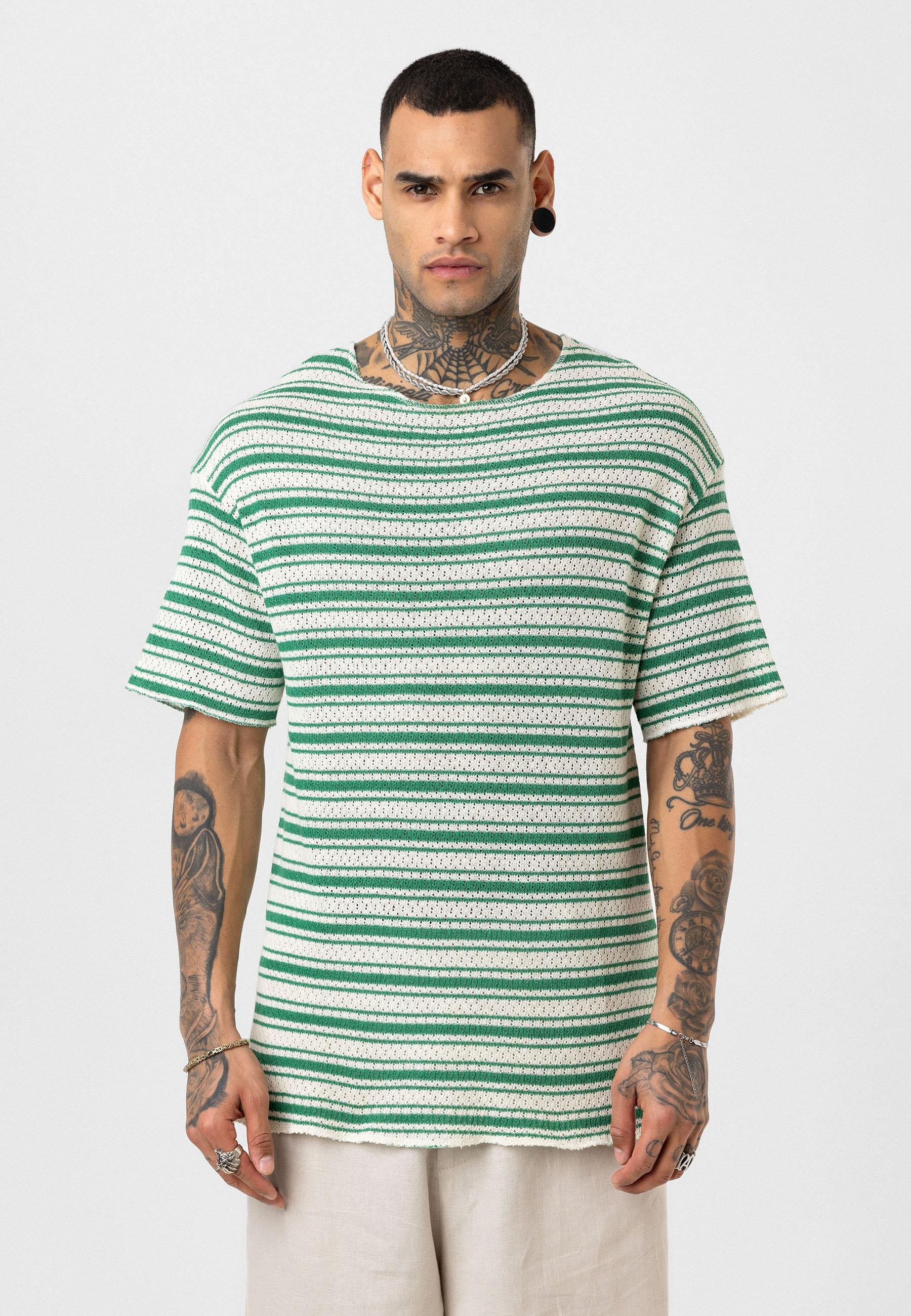 Çizgili Oversize Triko Tişört Benetton