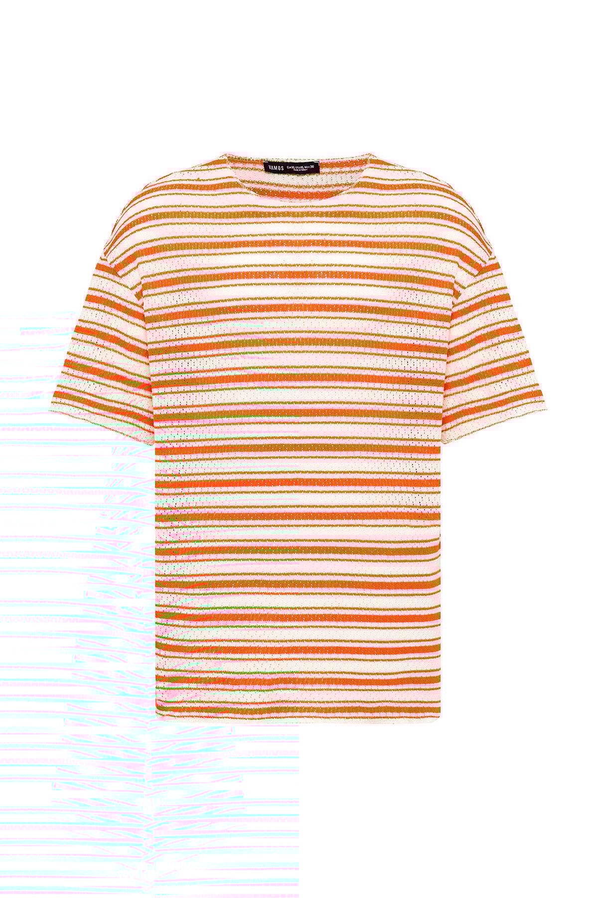 Çizgili Oversize Triko Tişört Oranj