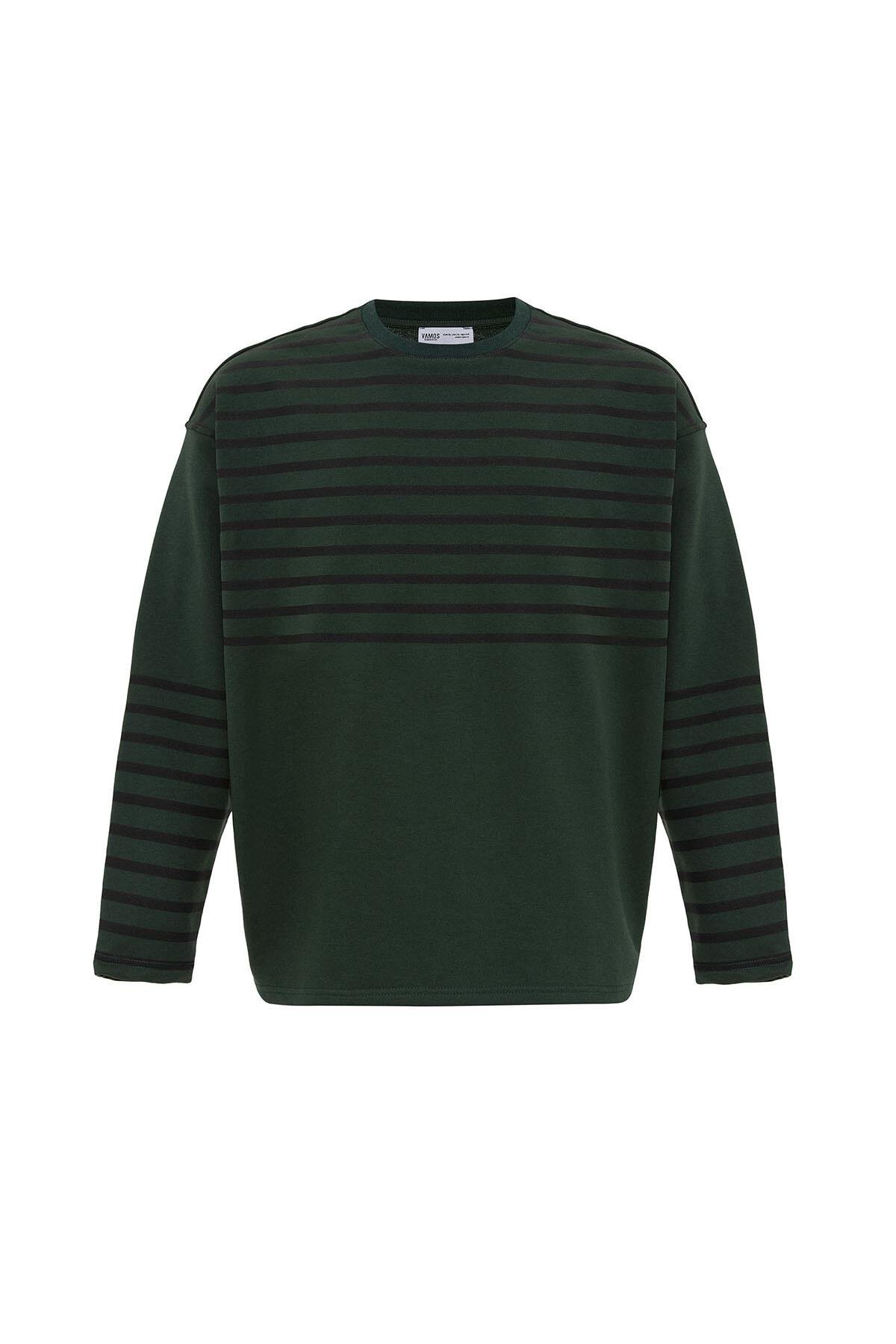 Çizgili Şerit Detaylı Oversize Sweatshirt Nefti
