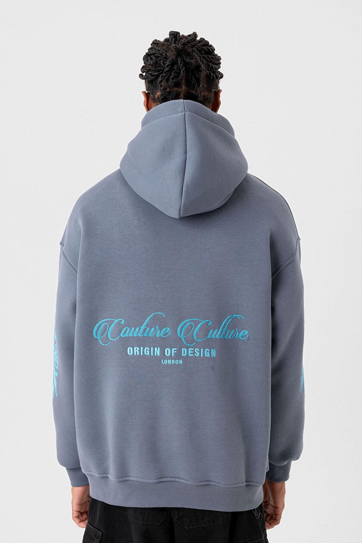 Desenli Oversize Sweatshirt Açık Füme