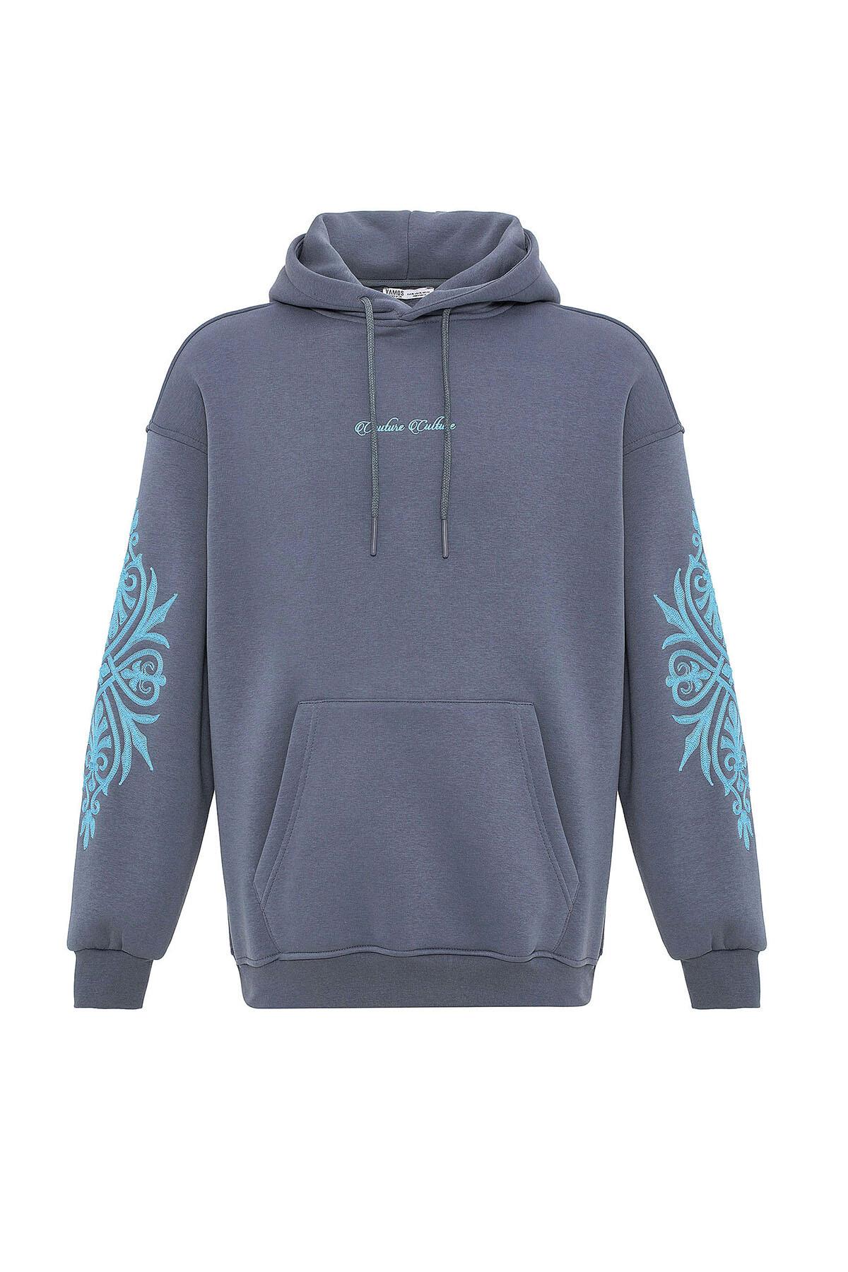 Desenli Oversize Sweatshirt Açık Füme