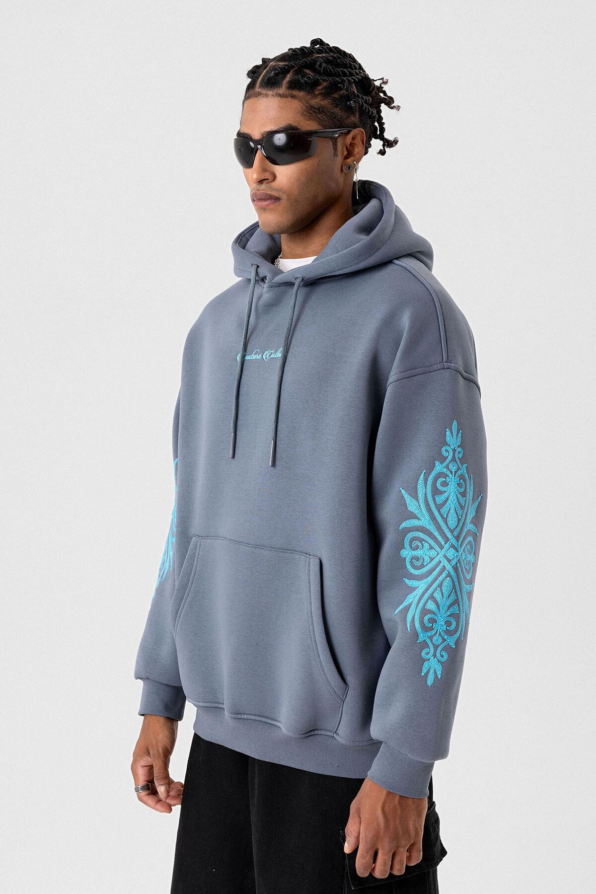 Desenli Oversize Sweatshirt Açık Füme