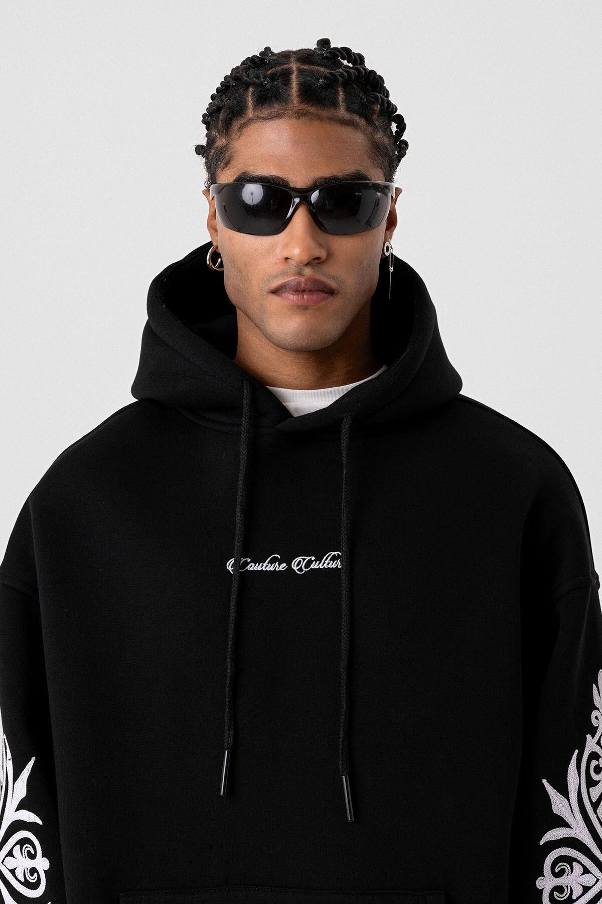 Desenli Oversize Sweatshirt Siyah