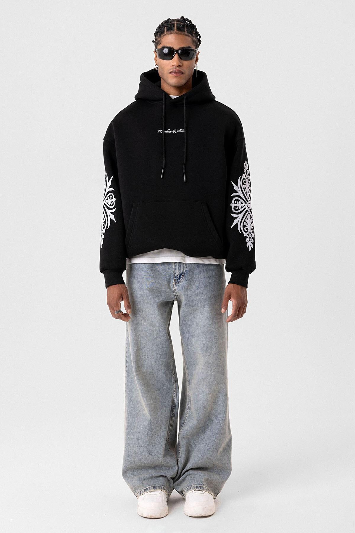 Desenli Oversize Sweatshirt Siyah