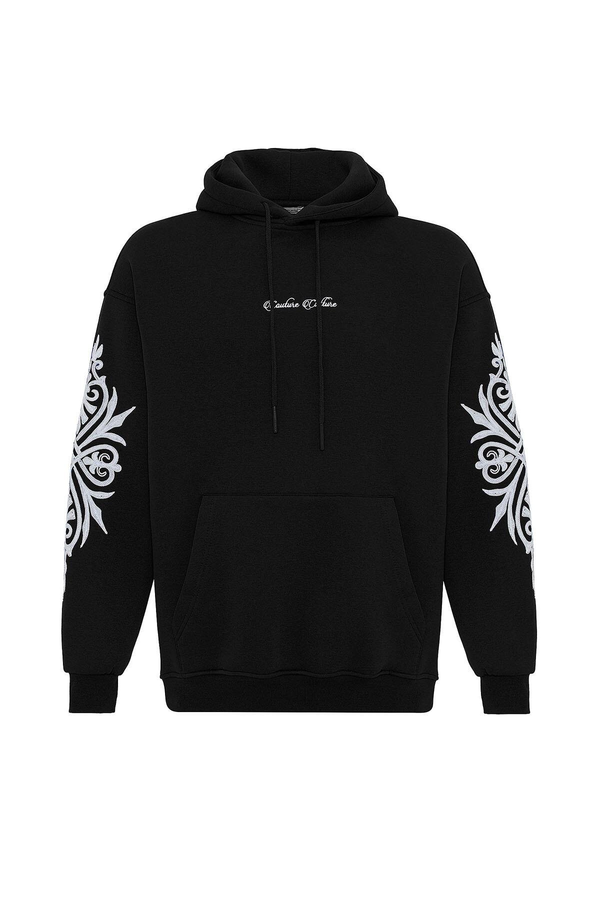 Desenli Oversize Sweatshirt Siyah