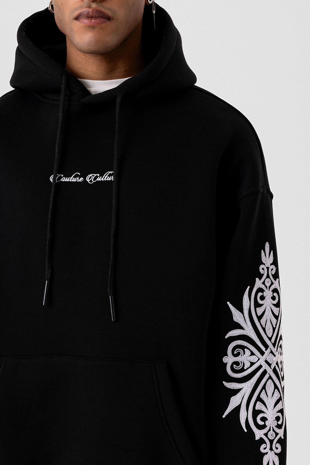 Desenli Oversize Sweatshirt Siyah