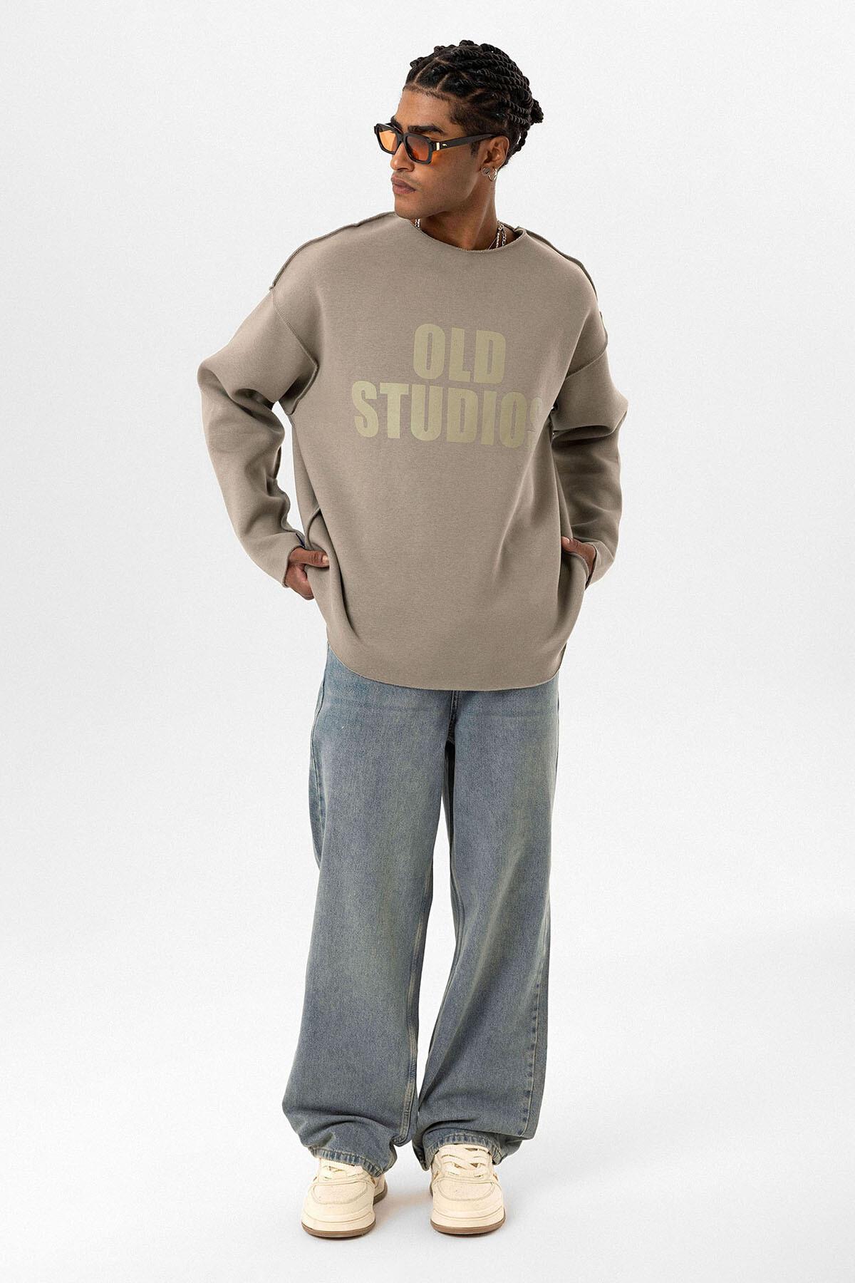 Dikiş Detaylı Overıze Sweatshirt Haki