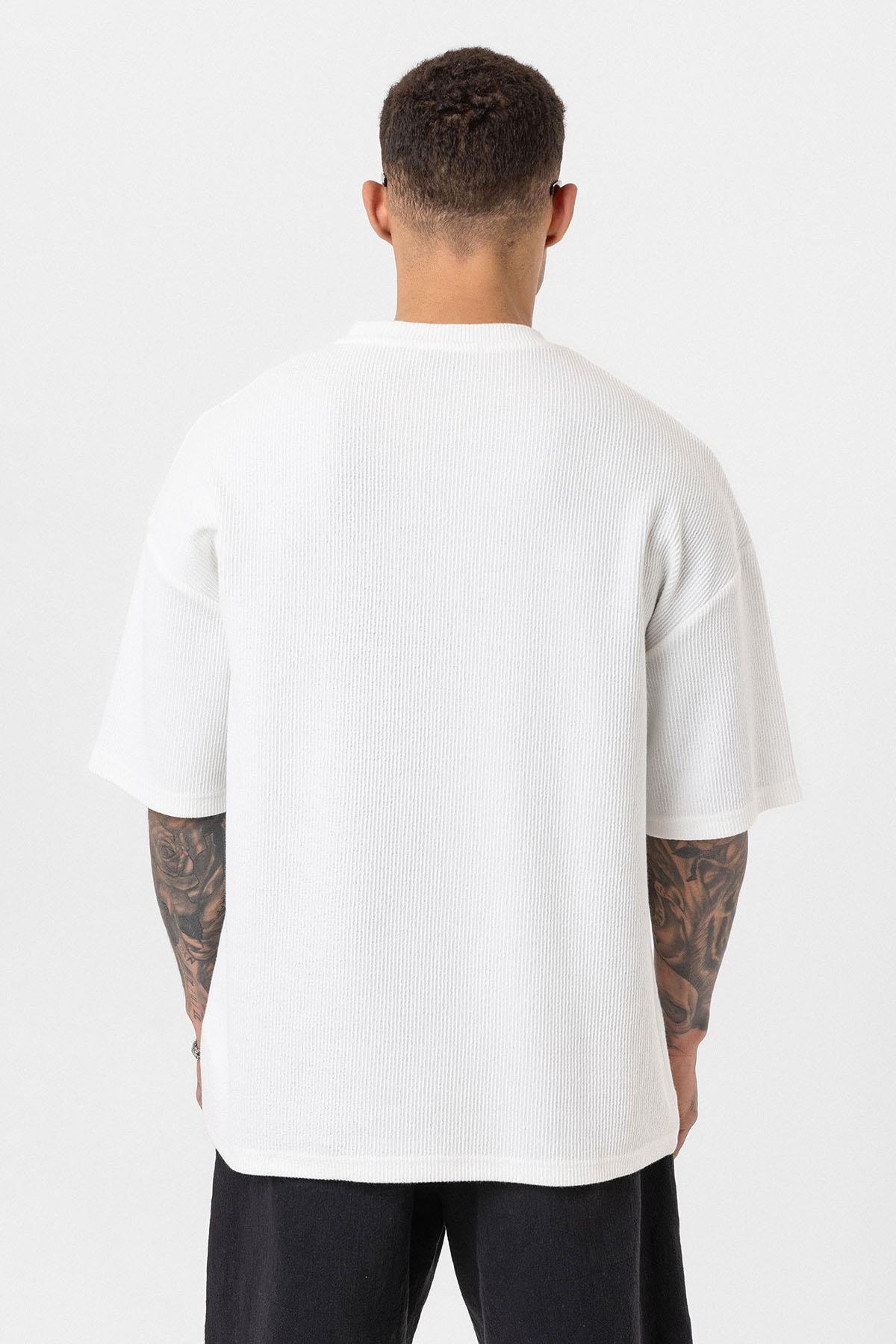 Düğmeli Yaka Oversize Tişört Ekru