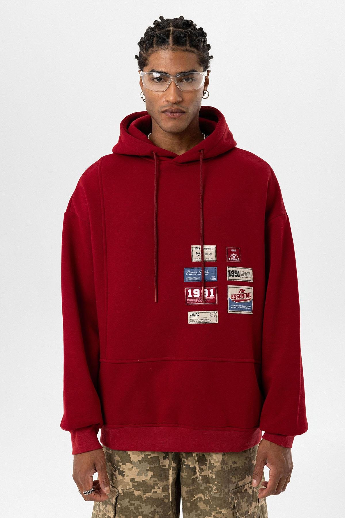 Etiket Detaylı Oversize Sweatshirt Bordo