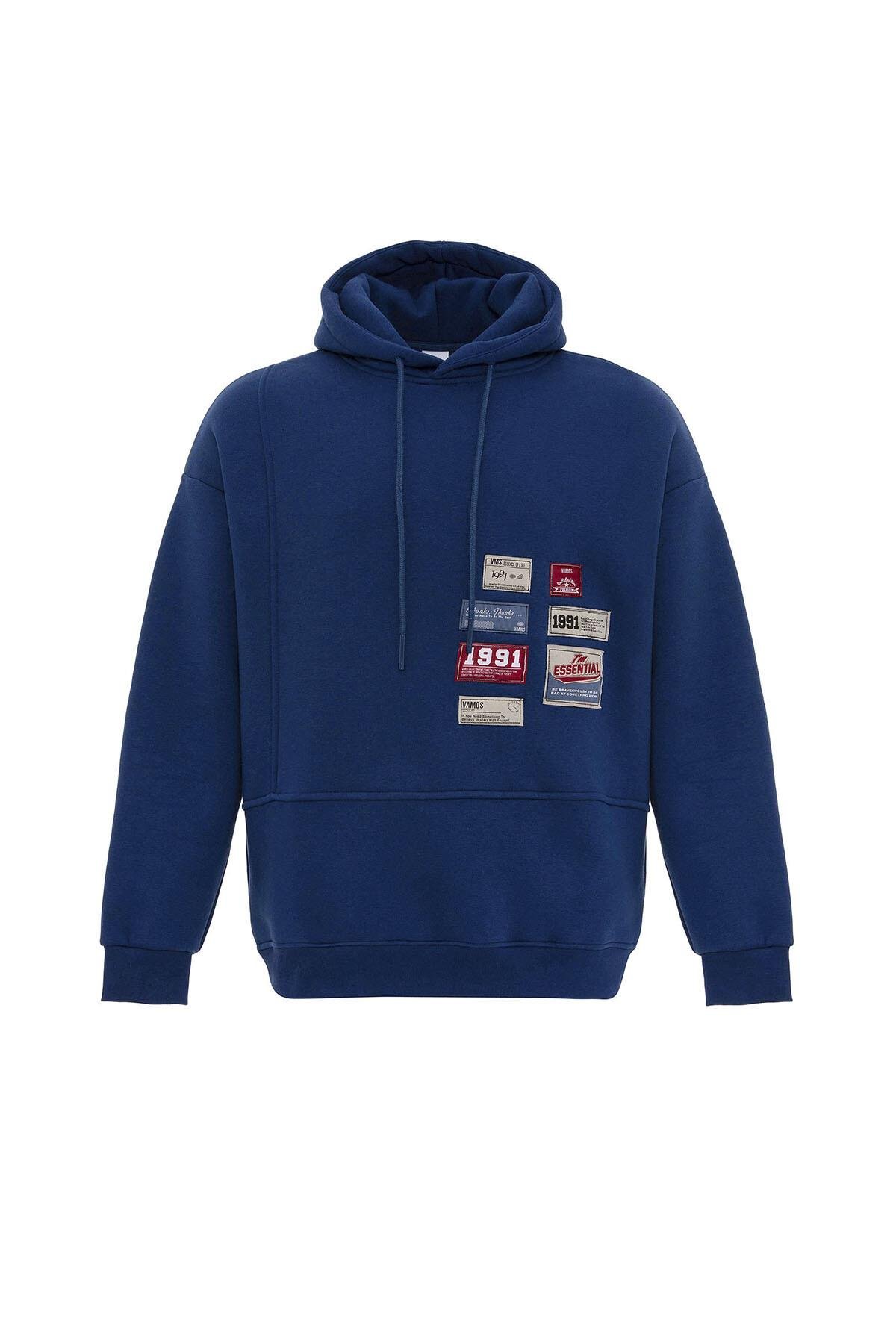 Etiket Detaylı Oversize Sweatshirt İndigo