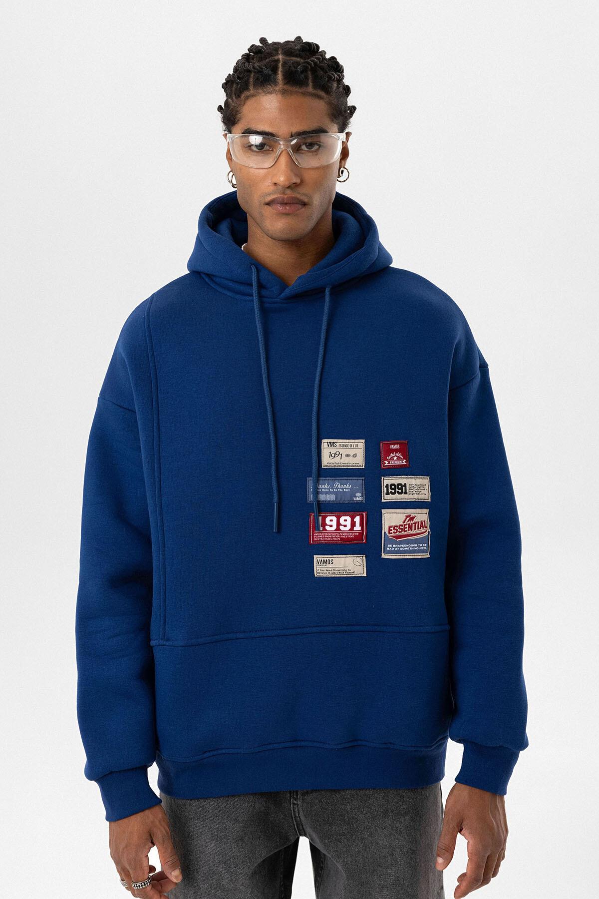 Etiket Detaylı Oversize Sweatshirt İndigo