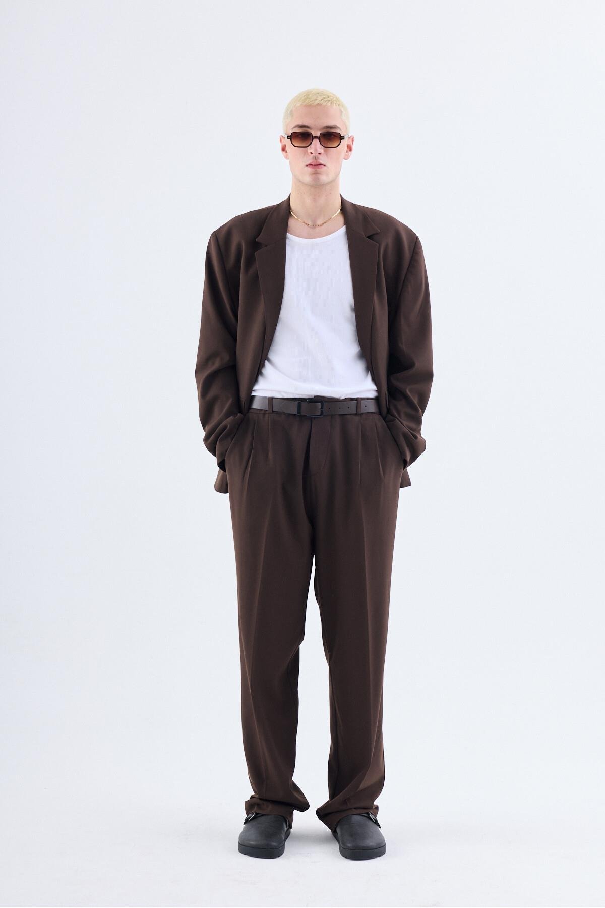 Kahve Klasik Oversize Takım Elbise Kahve