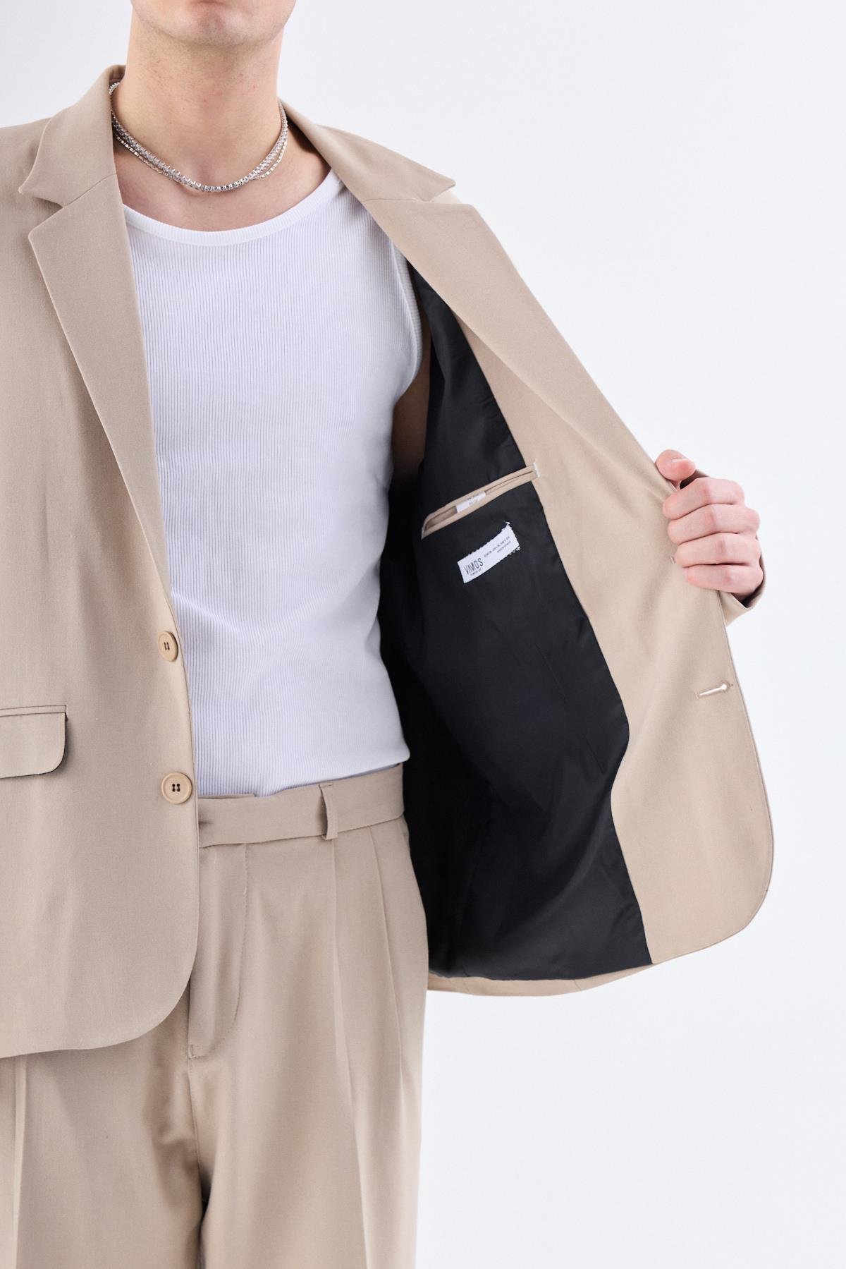 Klasik Oversize Takım Elbise Bej