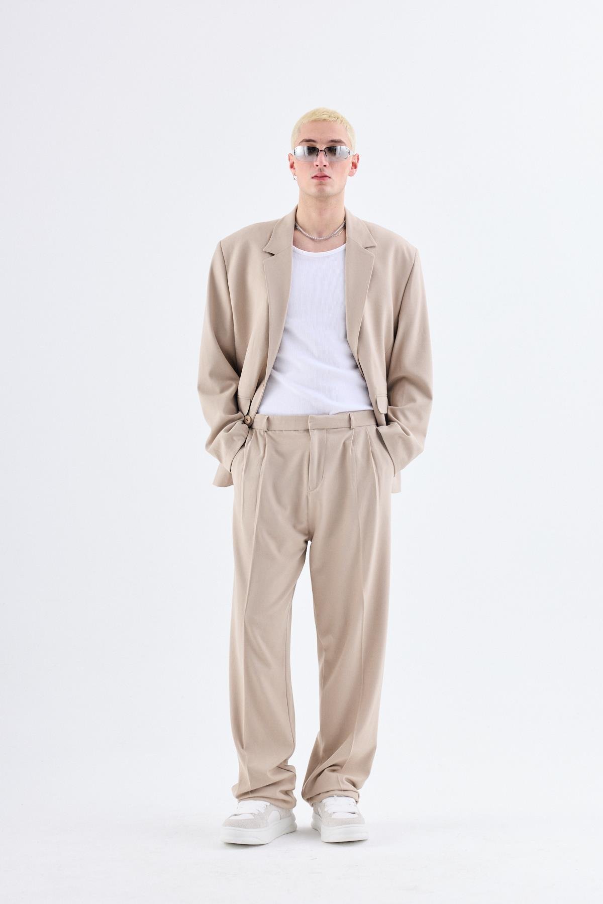 Klasik Oversize Takım Elbise Bej