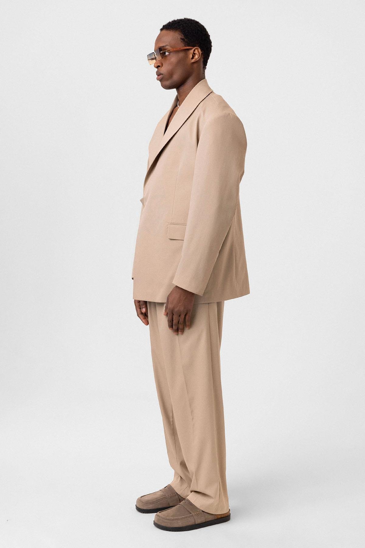 Kruvaze Kapama Oversize Takım Elbise Bej