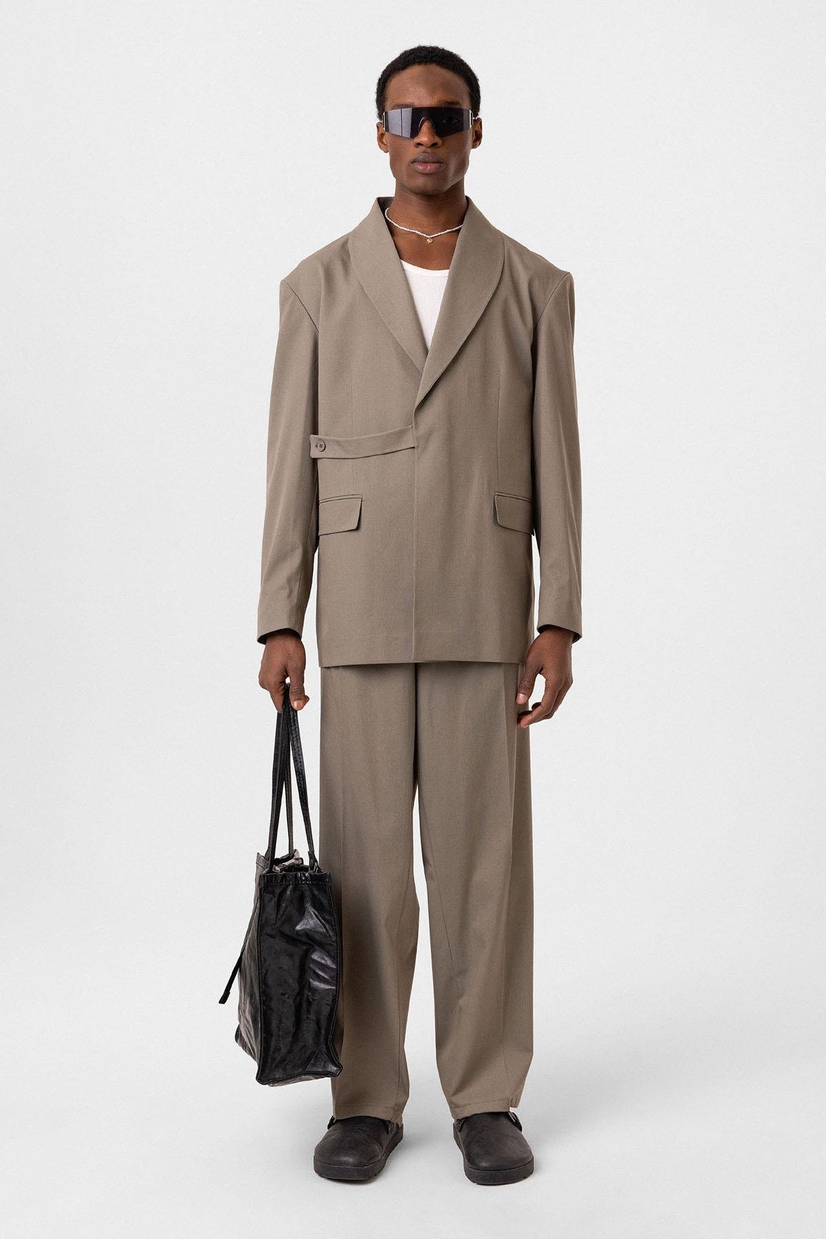 Kruvaze Kapama Oversize Takım Elbise Haki