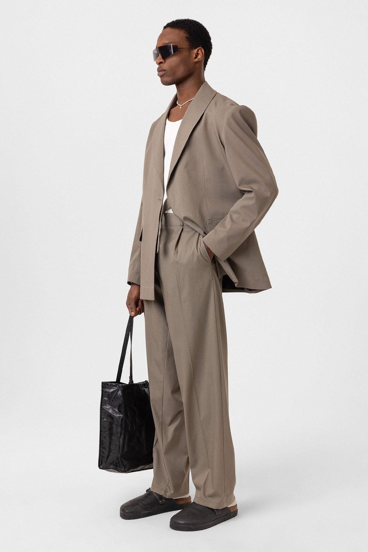 Kruvaze Kapama Oversize Takım Elbise Haki