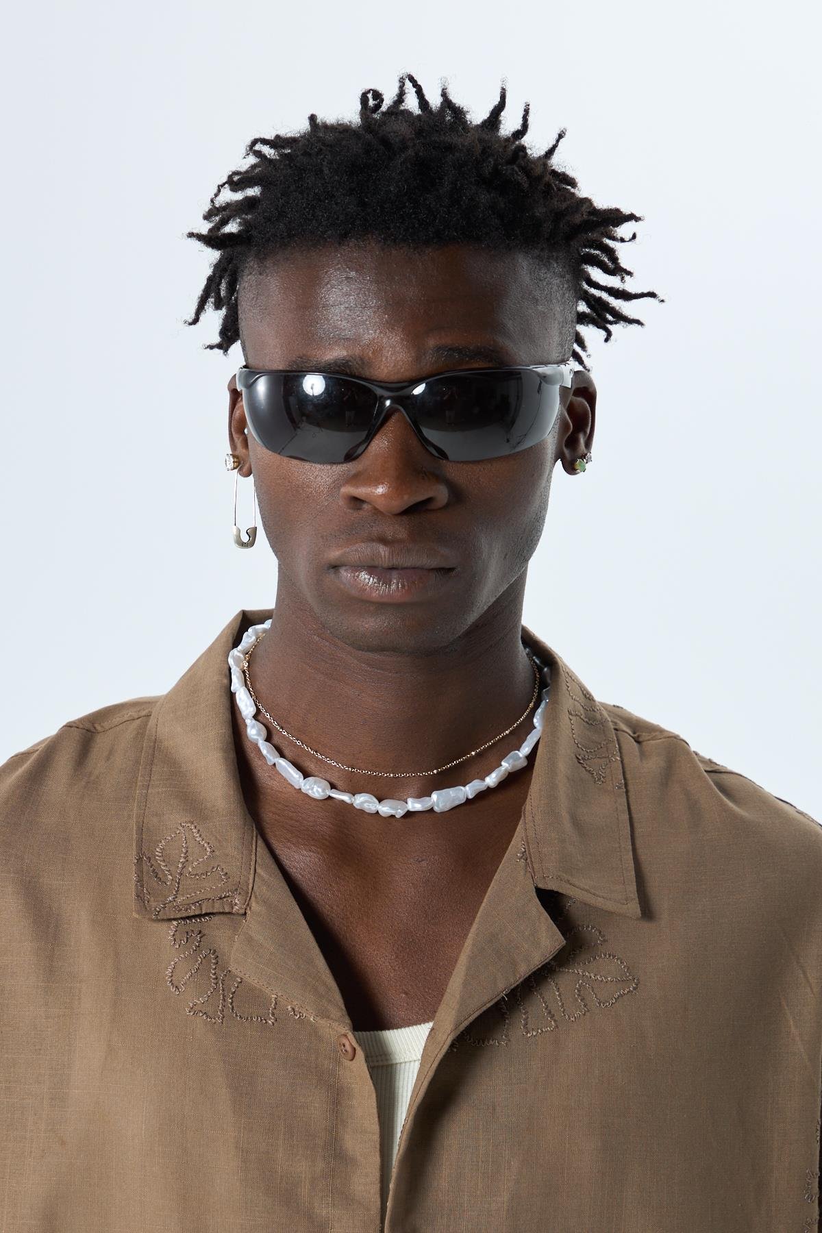 Nakış Detaylı Oversize Keten Gömlek Kahve