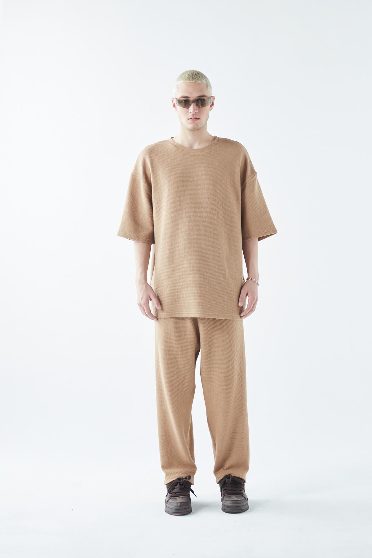 Oversize Basıc Triko Eşofman Takım Vizon