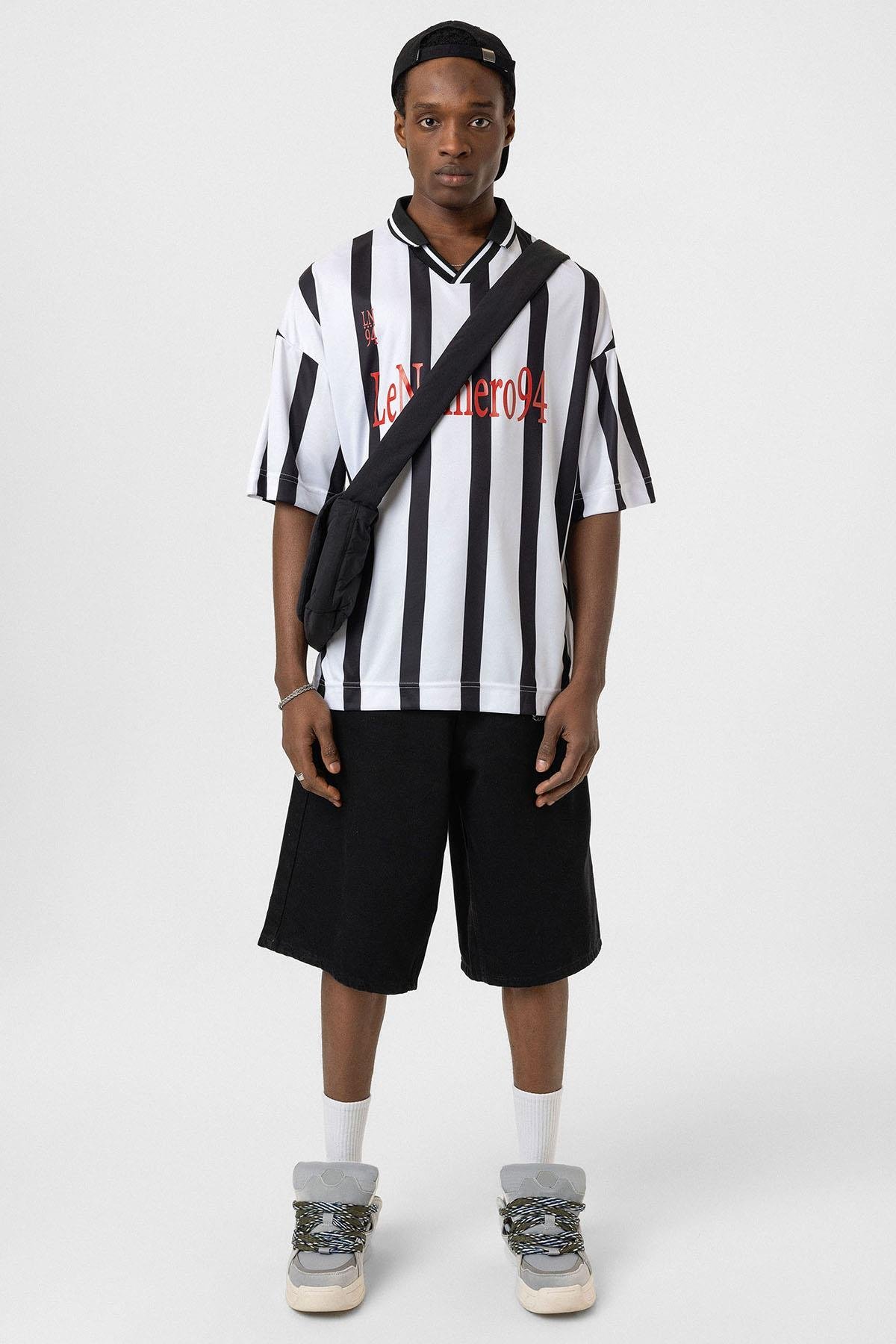 Oversize Baskılı Forma Tişört Beyaz