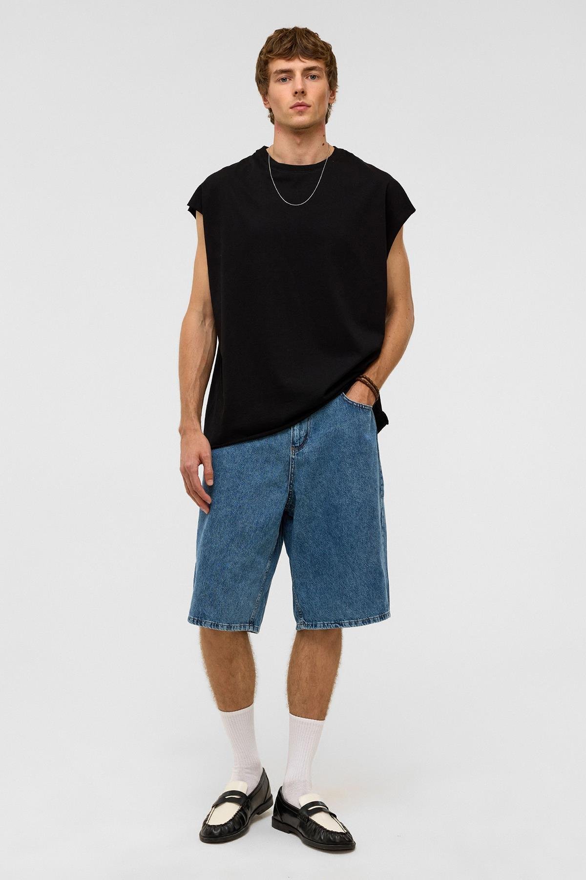 Oversize Bermuda Denim Şort Mavı Renk-2