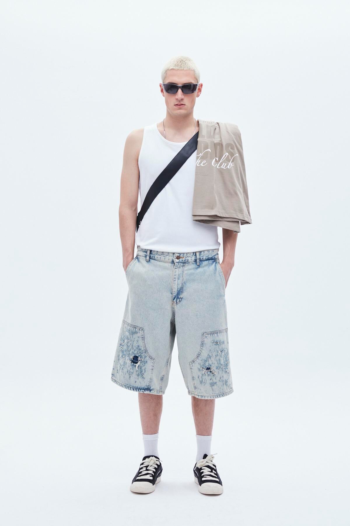 Oversize Bermuda Denim Şort Mavı Renk-1