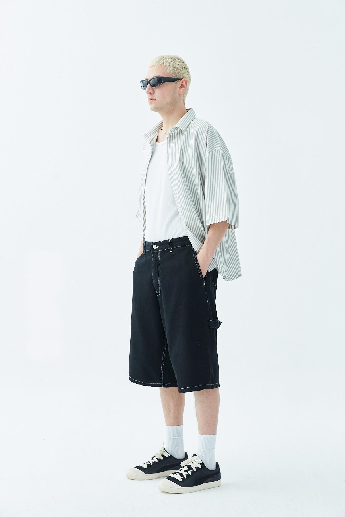 Oversize Bermuda Denim Şort Siyah