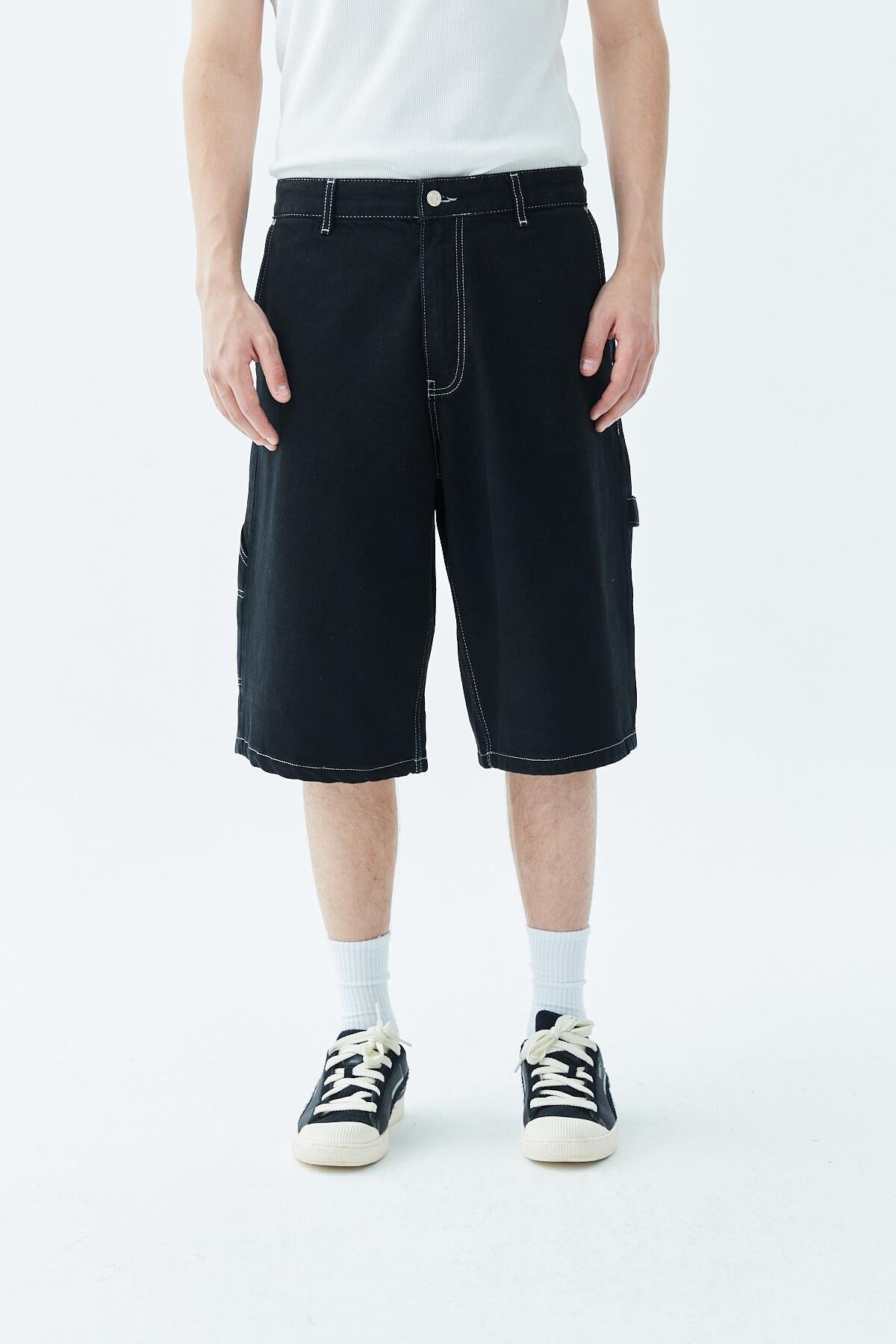 Oversize Bermuda Denim Şort Siyah