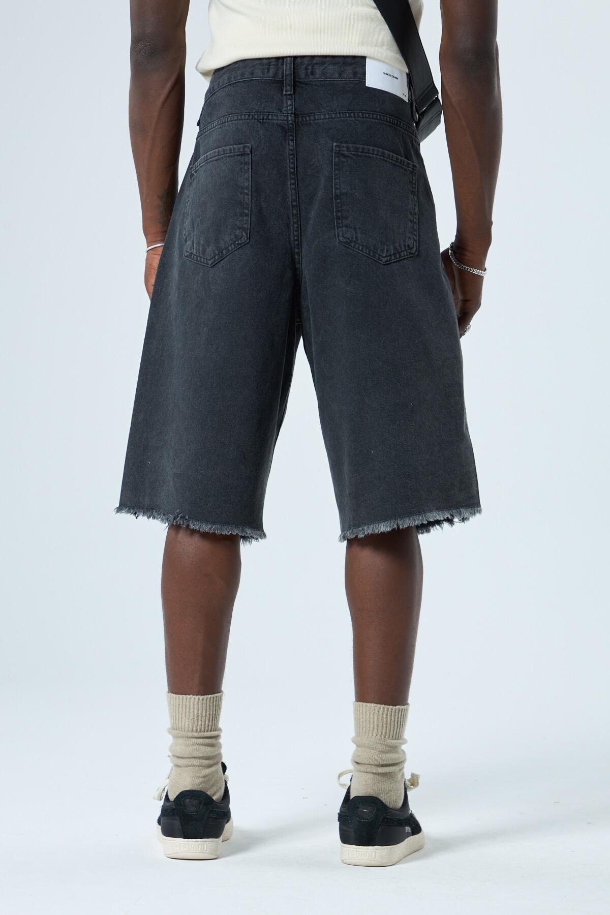 Oversize Bermuda Denim Şort Siyah