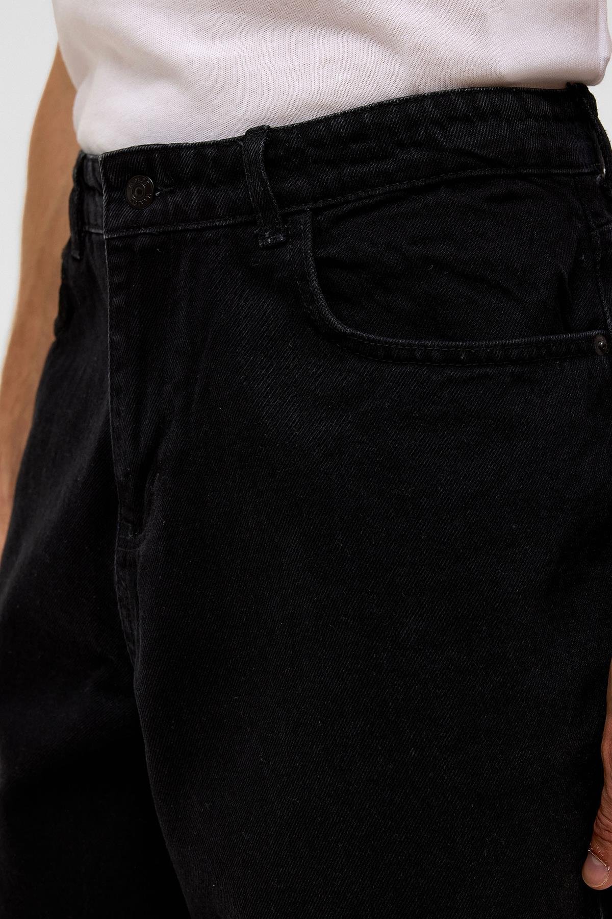 Oversize Bermuda Denim Şort Siyah