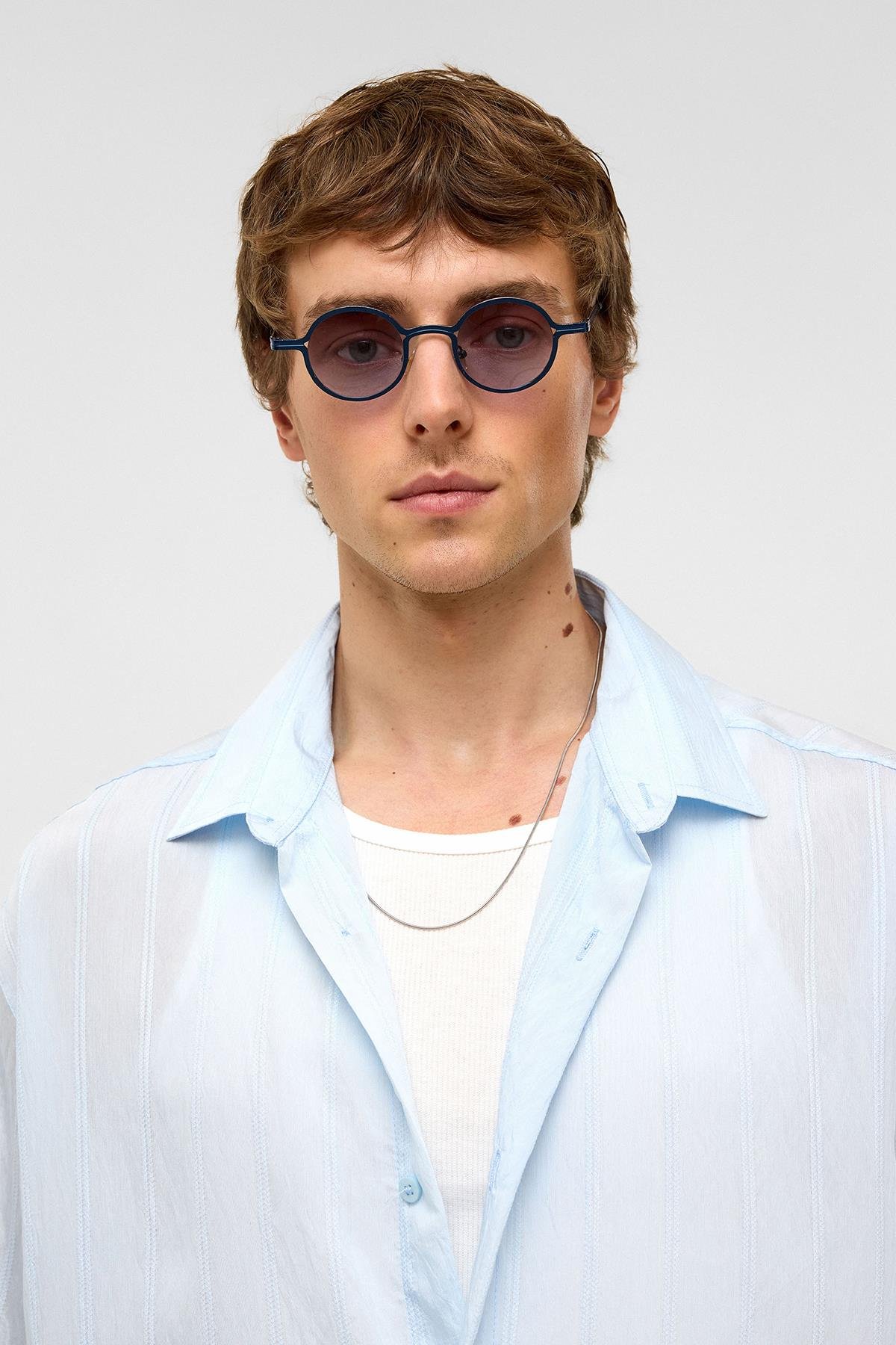 Oversize Çizgili Kısa Kollu Modal Kumaş Gömlek Bebe Mavi