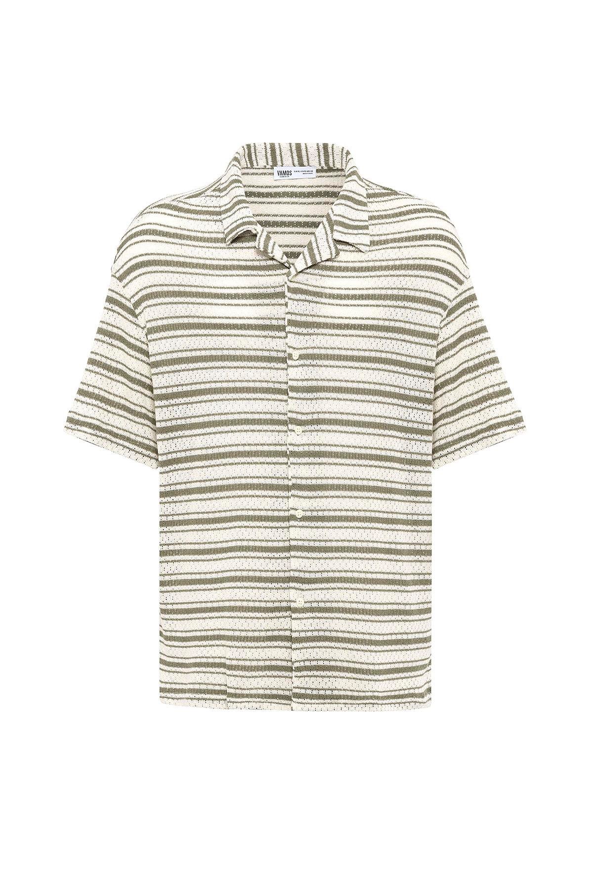 Oversize Çizgili Triko Tişört Haki