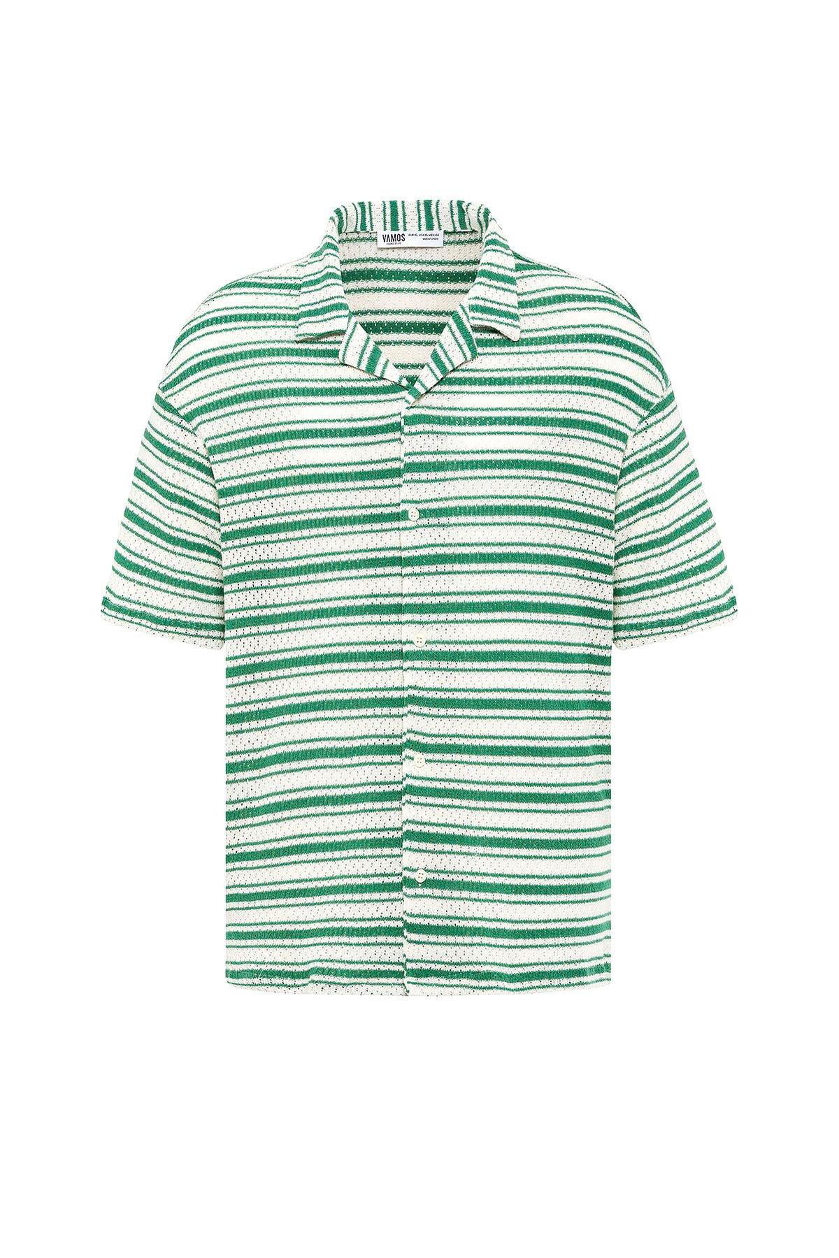 Oversize Çizgili Triko Tişört Yeşil