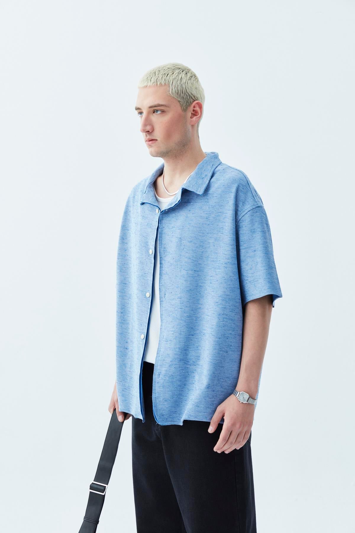 Oversize Keten Gömlek İndigo