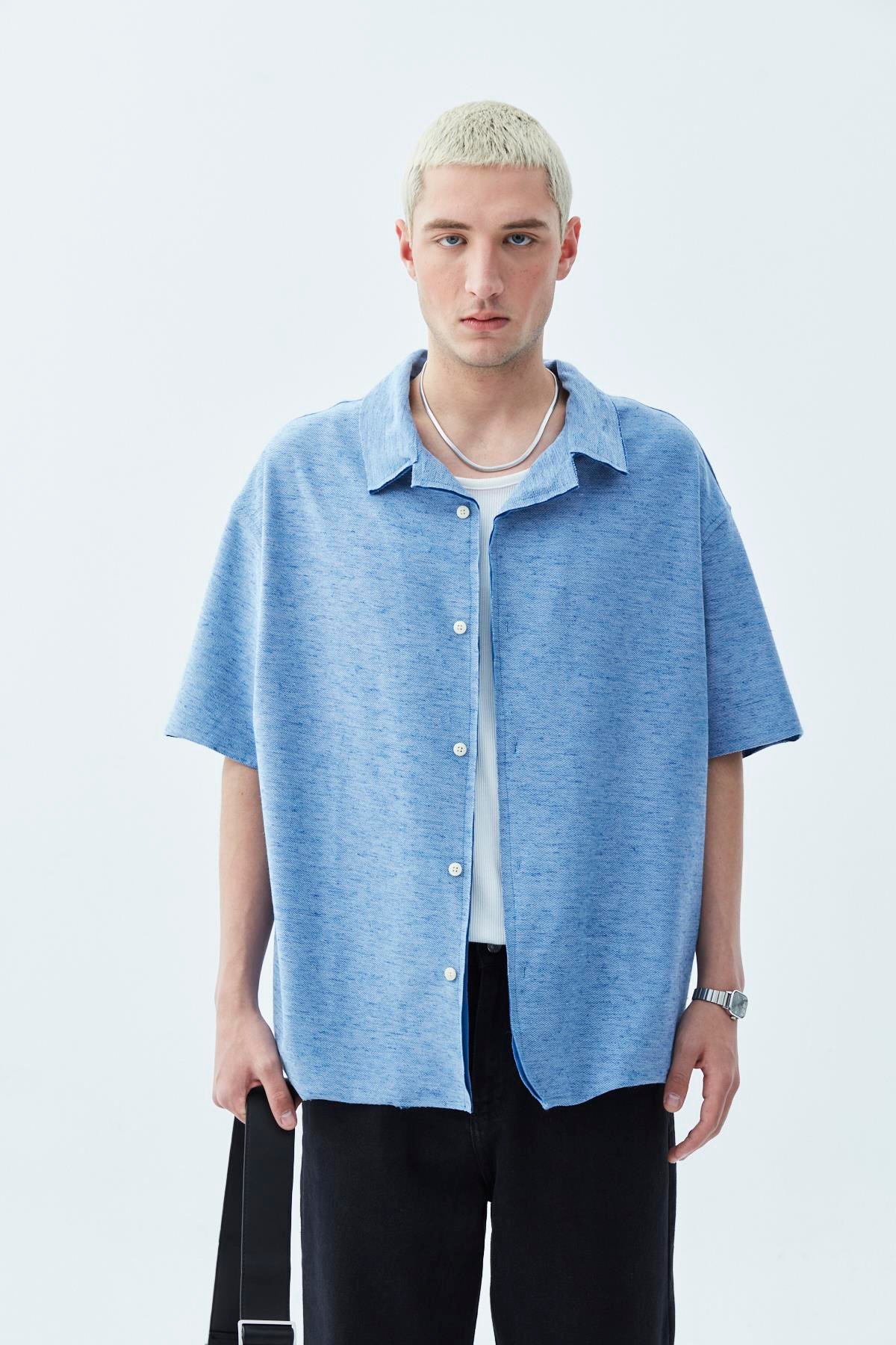 Oversize Keten Gömlek İndigo