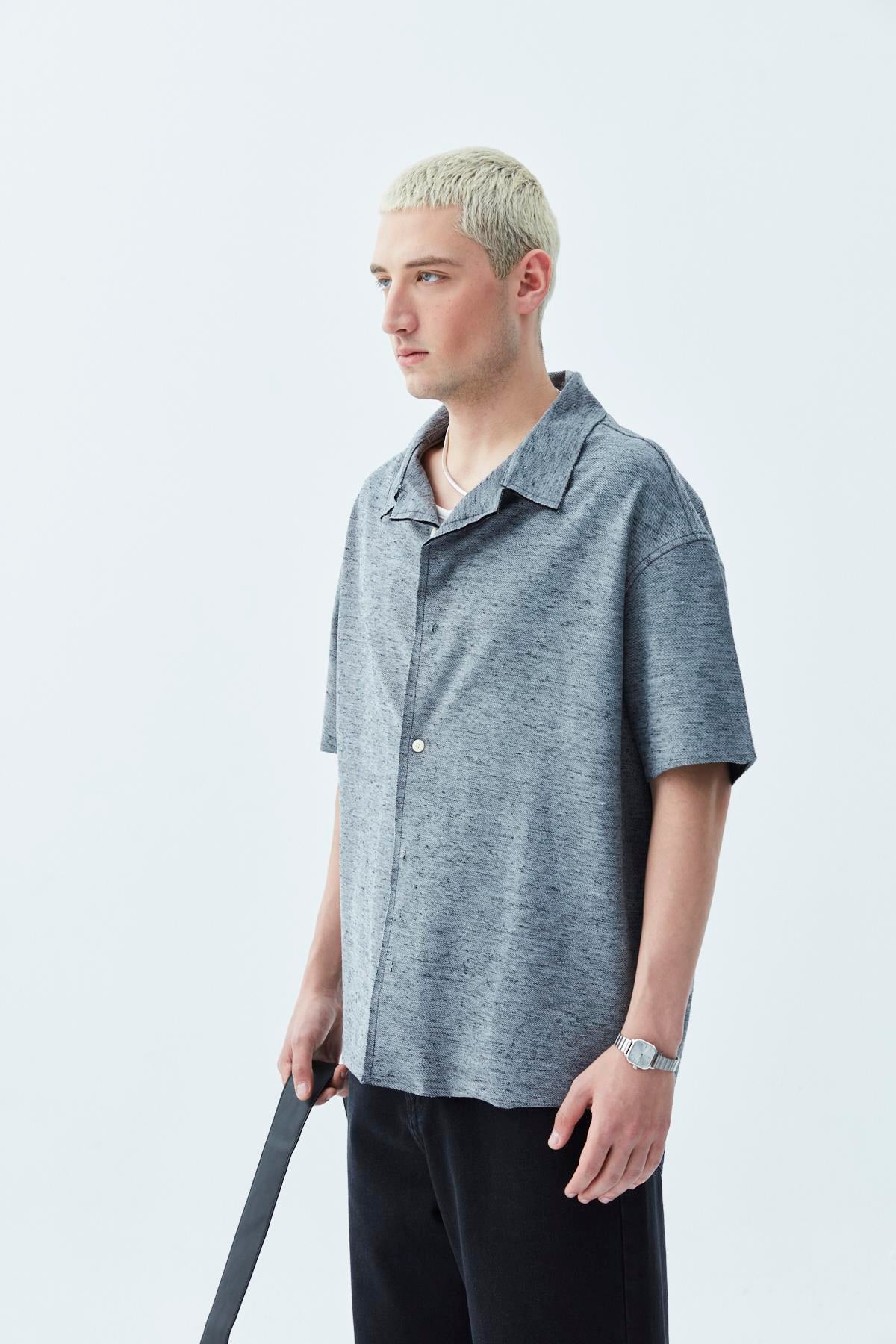 Oversize Keten Gömlek Siyah