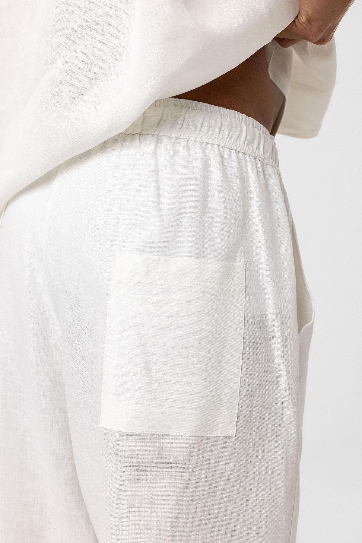 Oversize Keten Şort Ekru