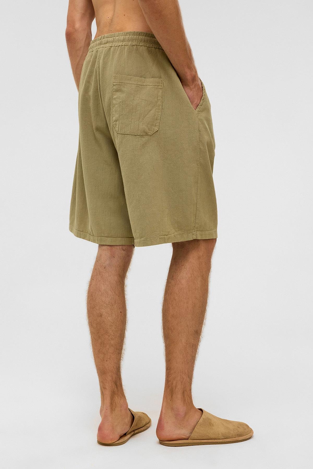 Oversize Keten Şort Haki