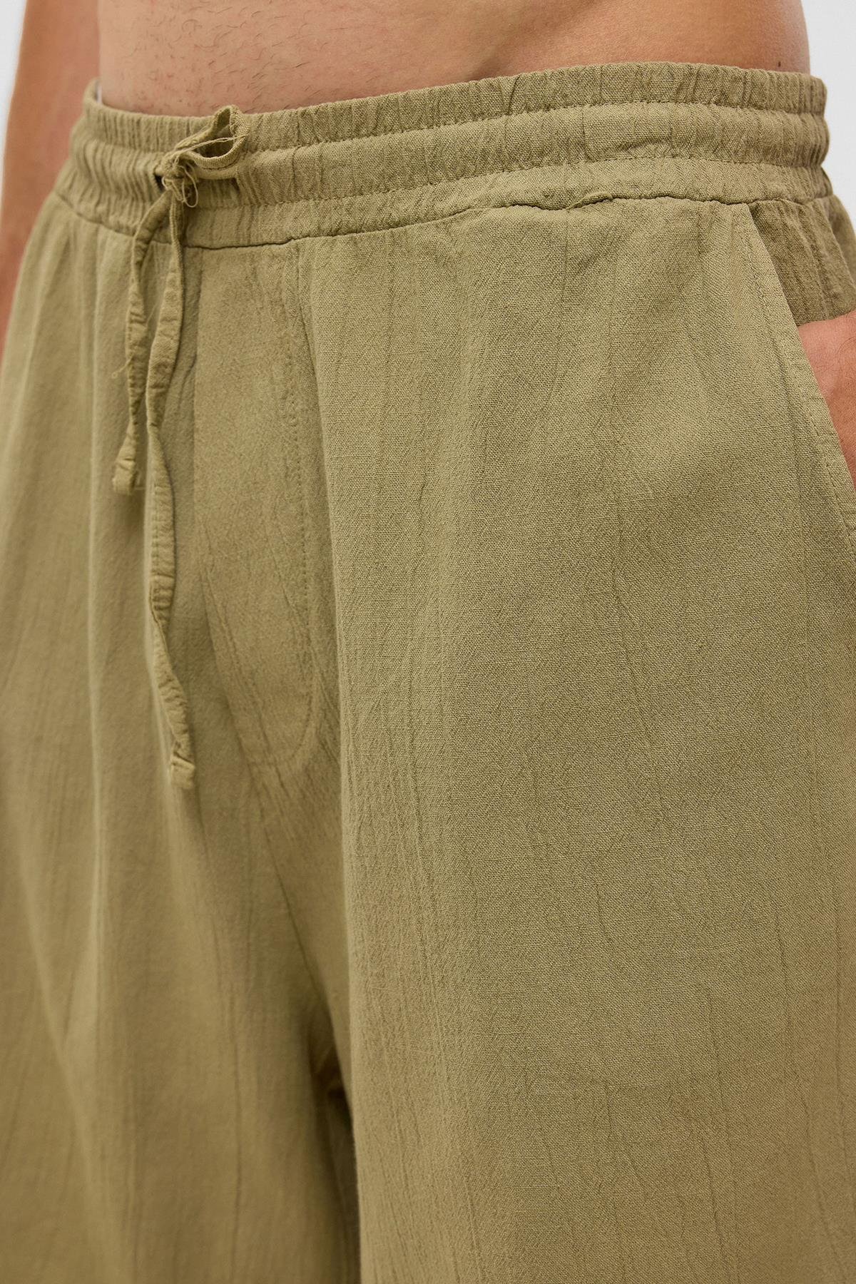 Oversize Keten Şort Haki