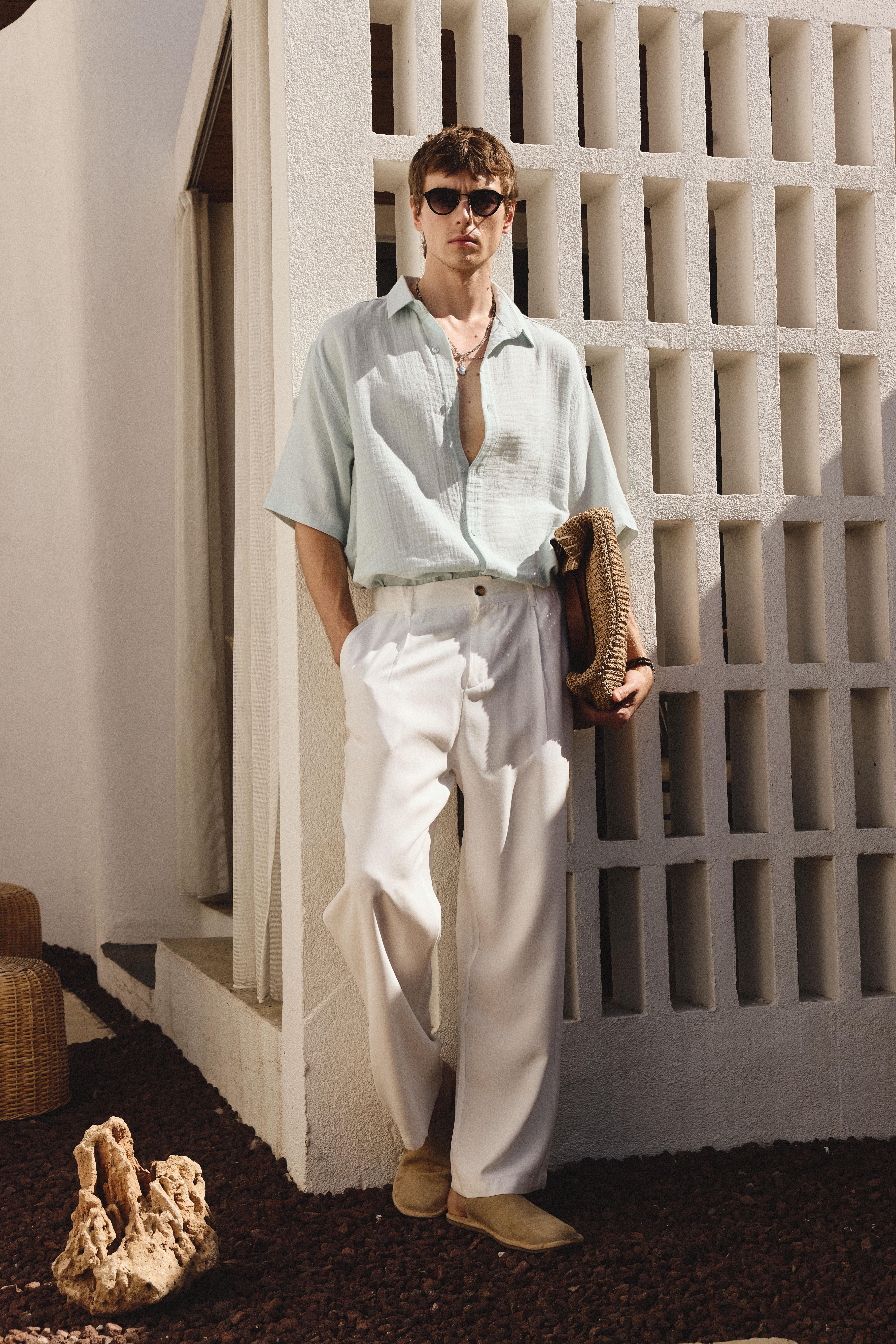 Oversize Kısa Kollıu Müslin Kumaş Gömlek Mavi