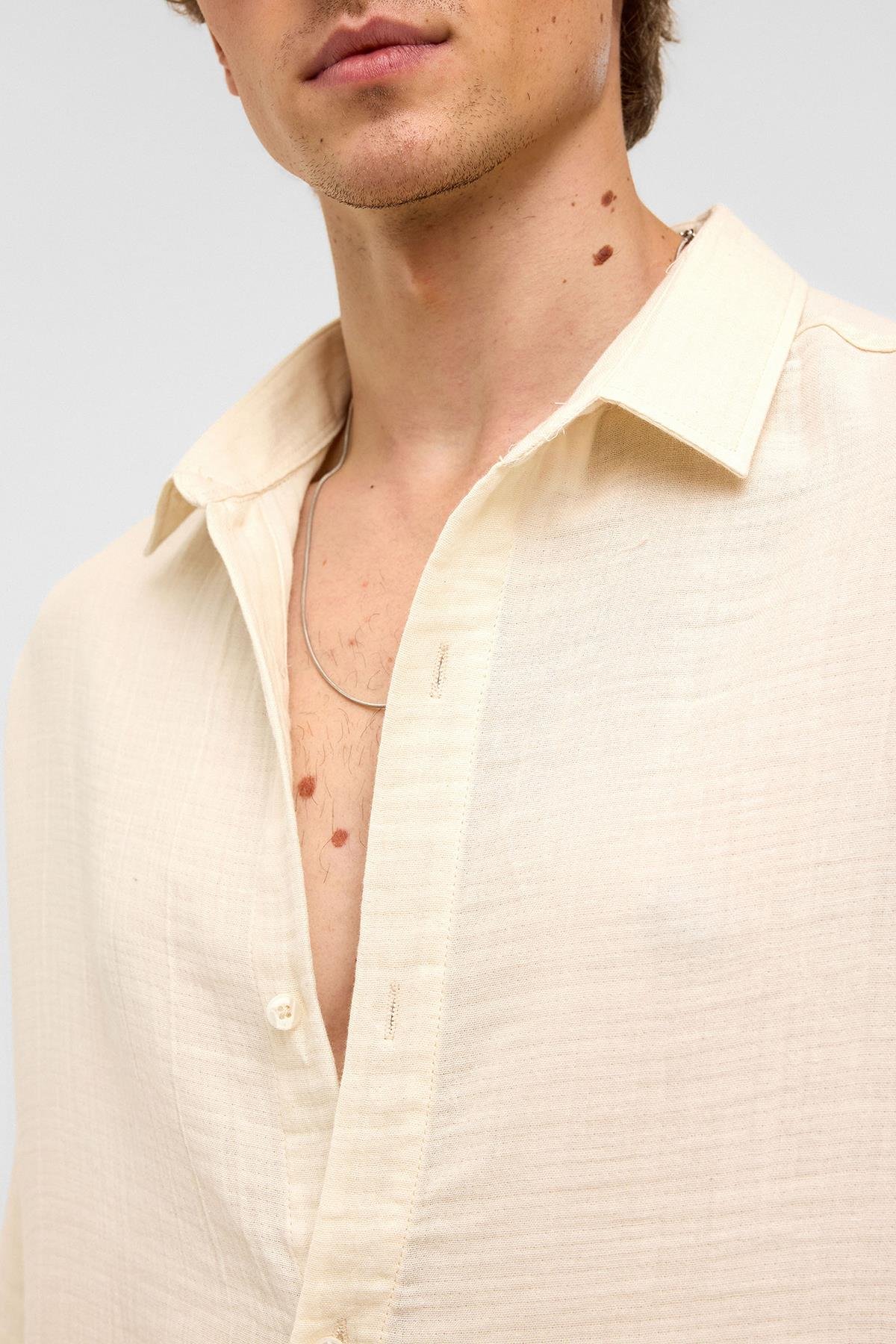 Oversize Kısa Kollıu Müslin Kumaş Gömlek Naturel
