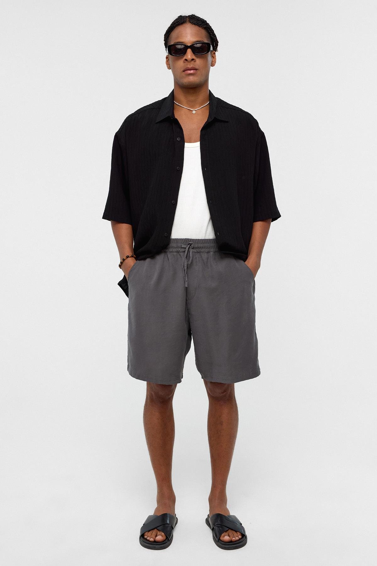 Oversize Modal Kumaş Bermuda Şort Antrasit