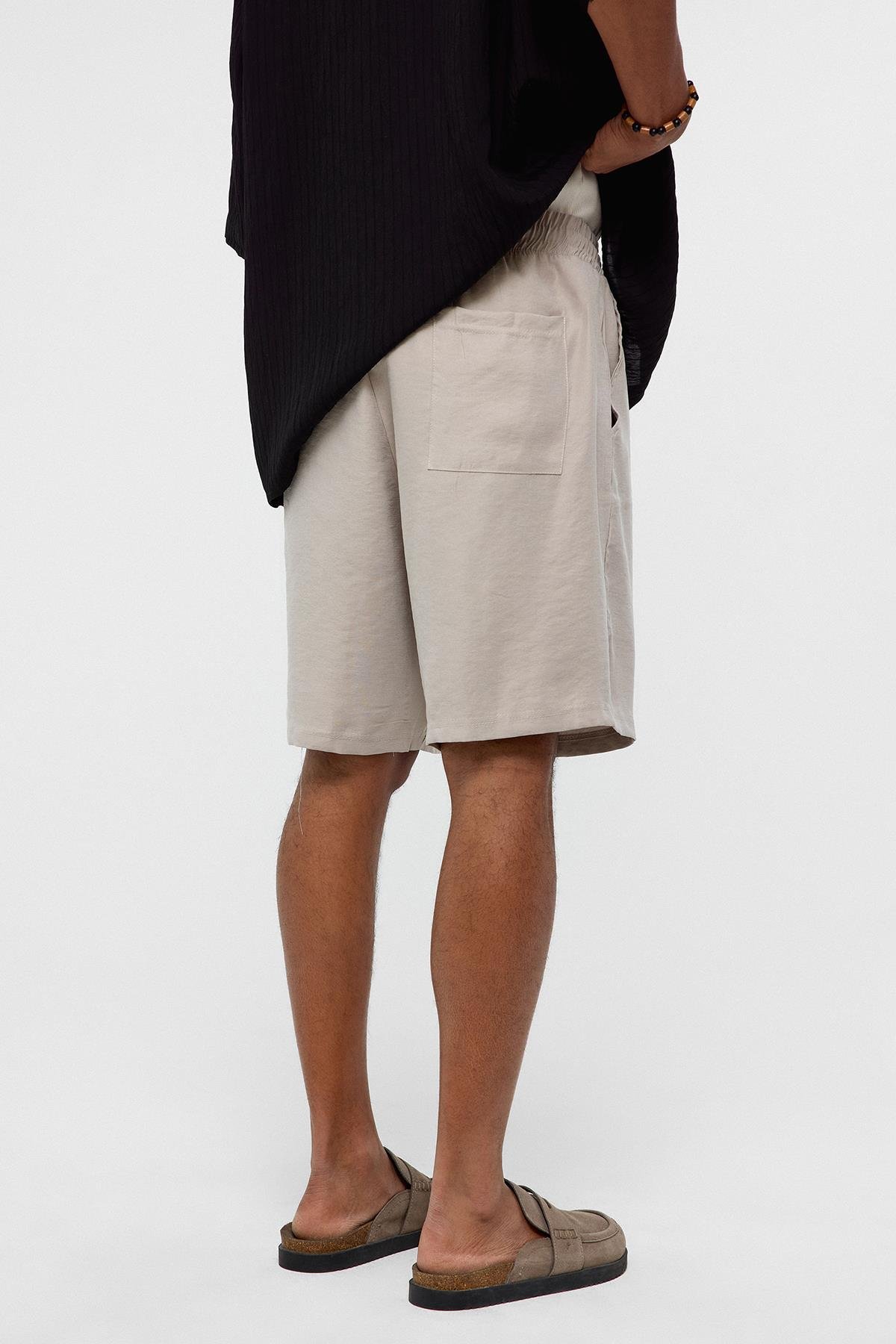 Oversize Modal Kumaş Bermuda Şort Bej