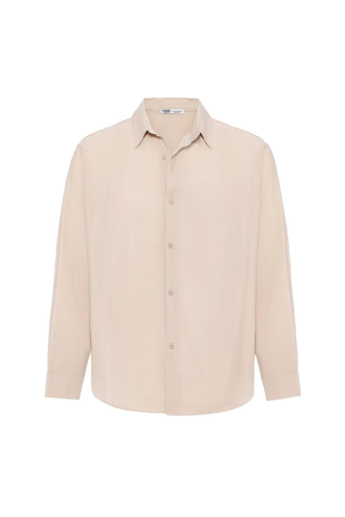 Oversize Modal Kumaş Gömlek Bej