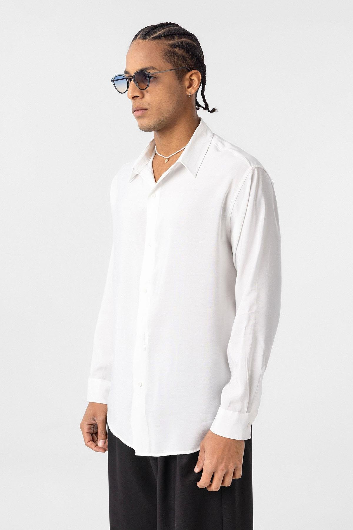 Oversize Modal Kumaş Gömlek Beyaz