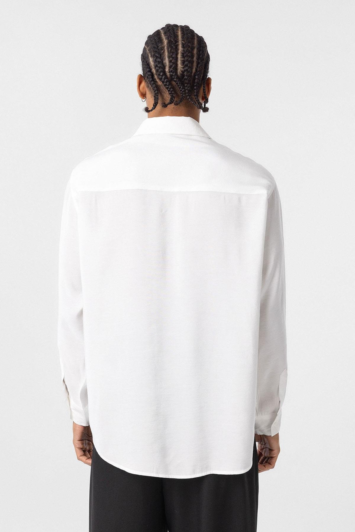 Oversize Modal Kumaş Gömlek Beyaz