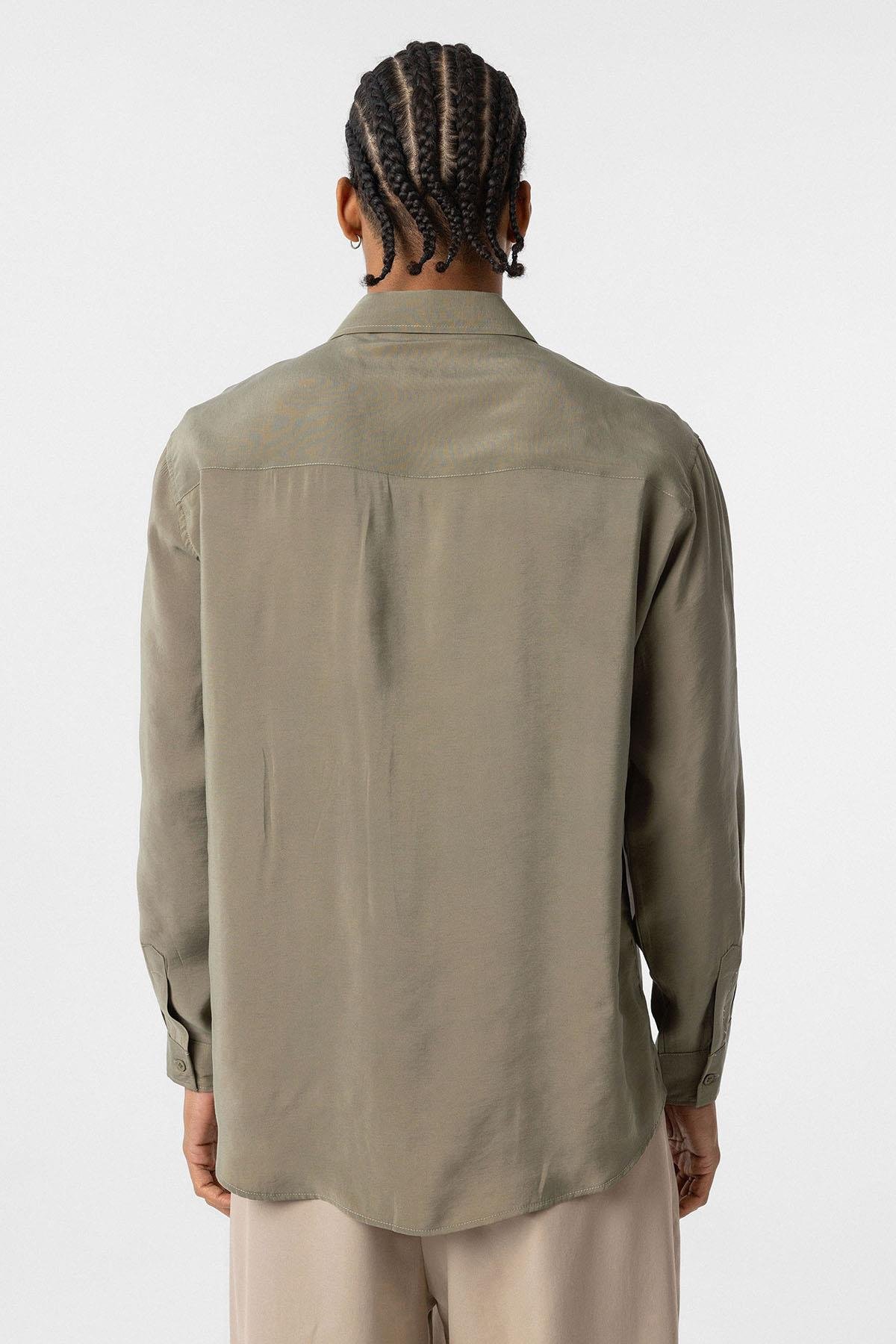 Oversize Modal Kumaş Gömlek Haki