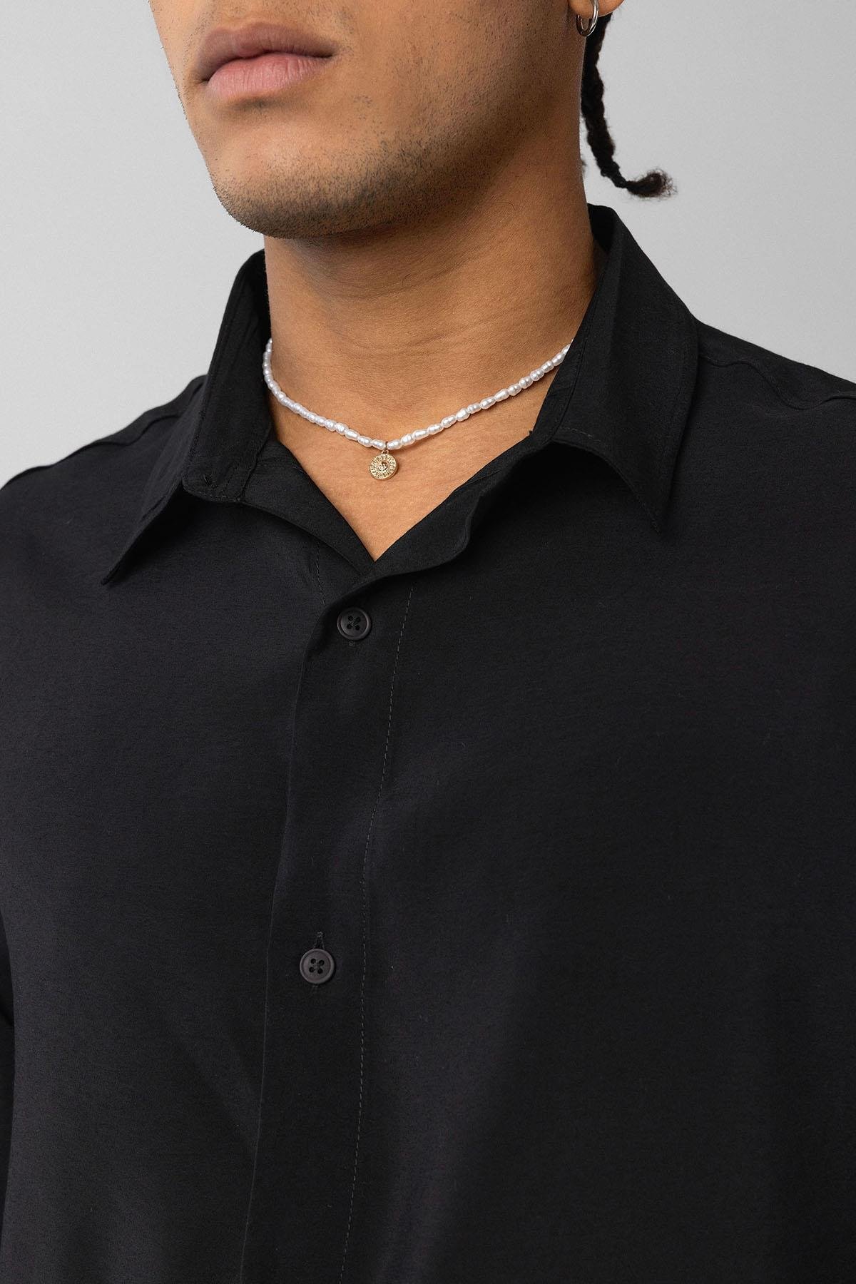 Oversize Modal Kumaş Gömlek Siyah