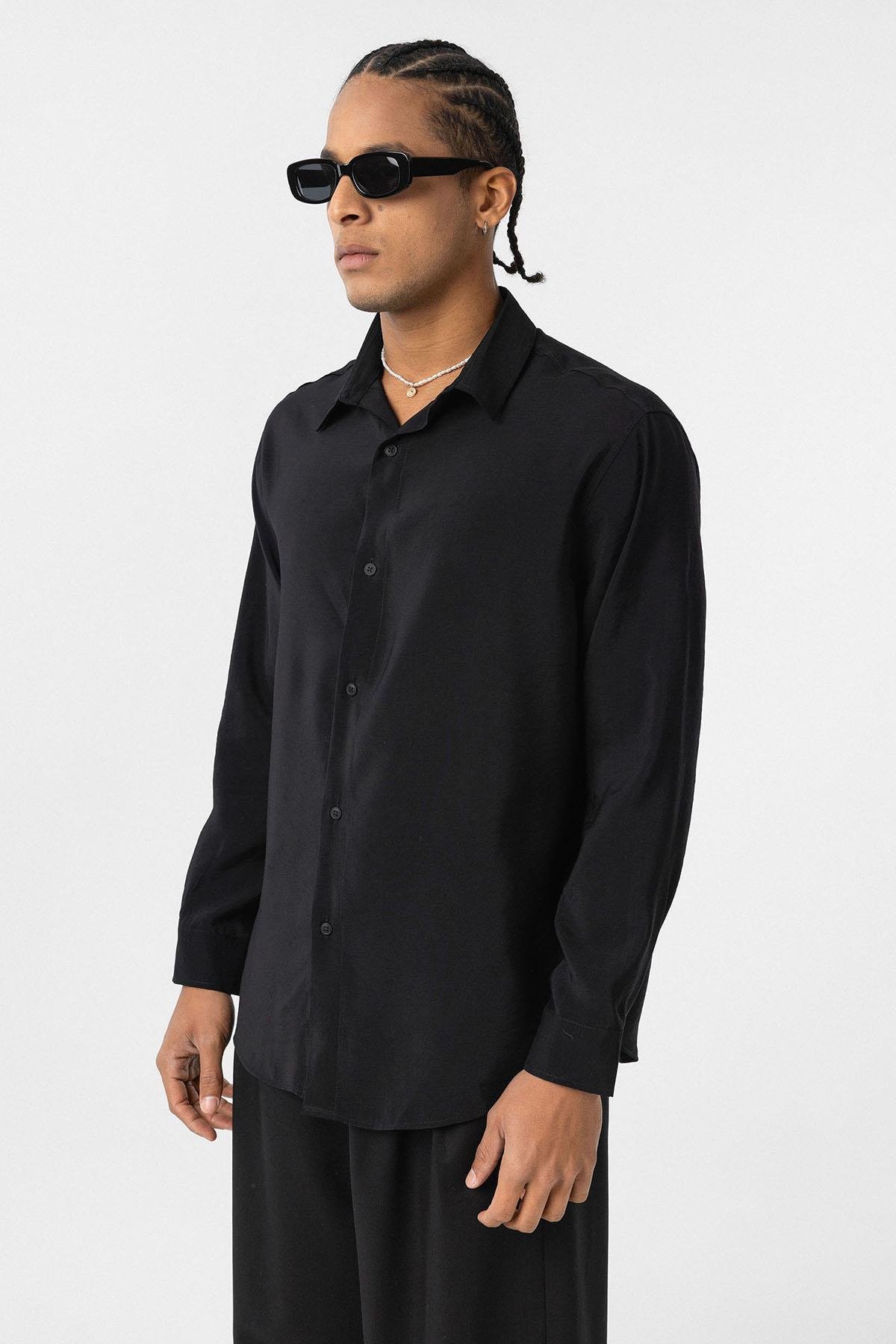 Oversize Modal Kumaş Gömlek Siyah