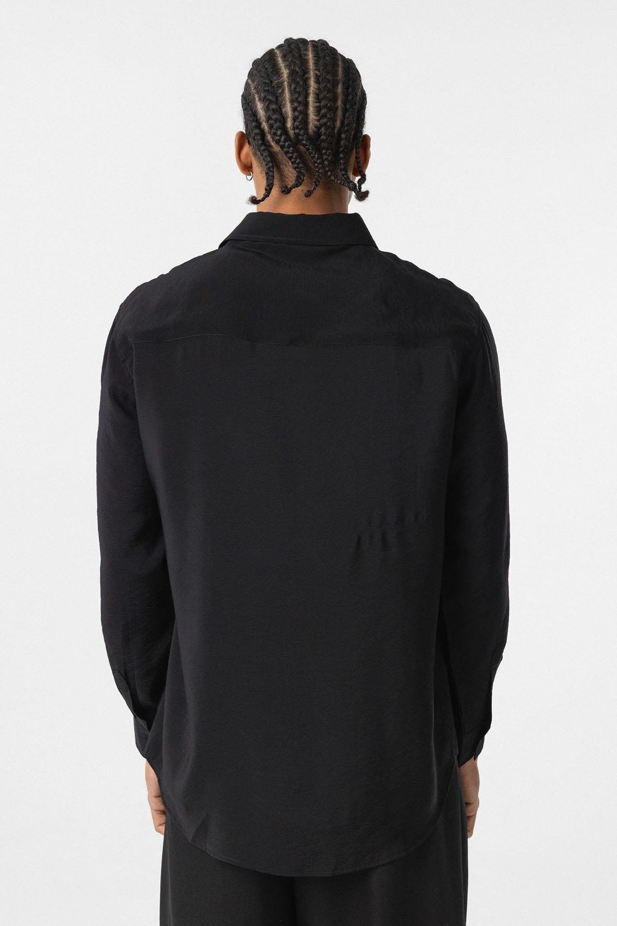 Oversize Modal Kumaş Gömlek Siyah